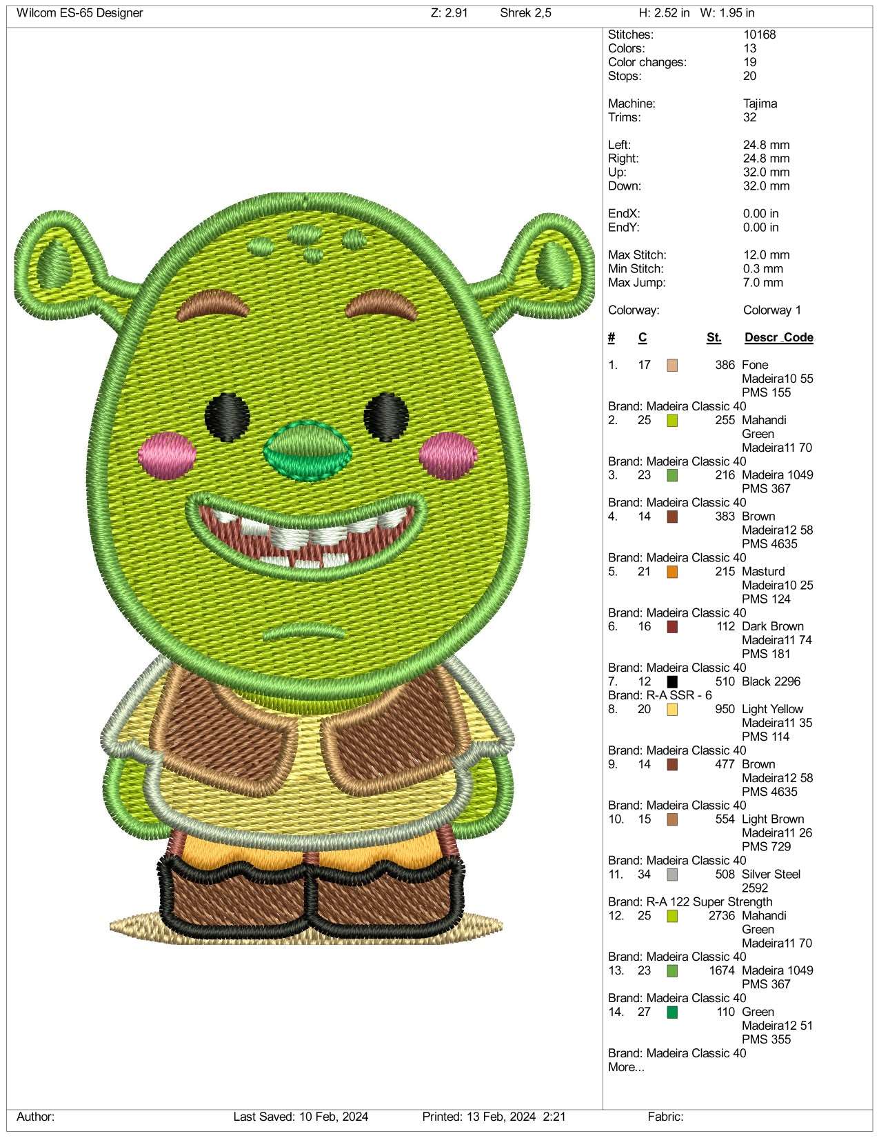 Chibi Shrek Embroidery Design Files - 3 Size's