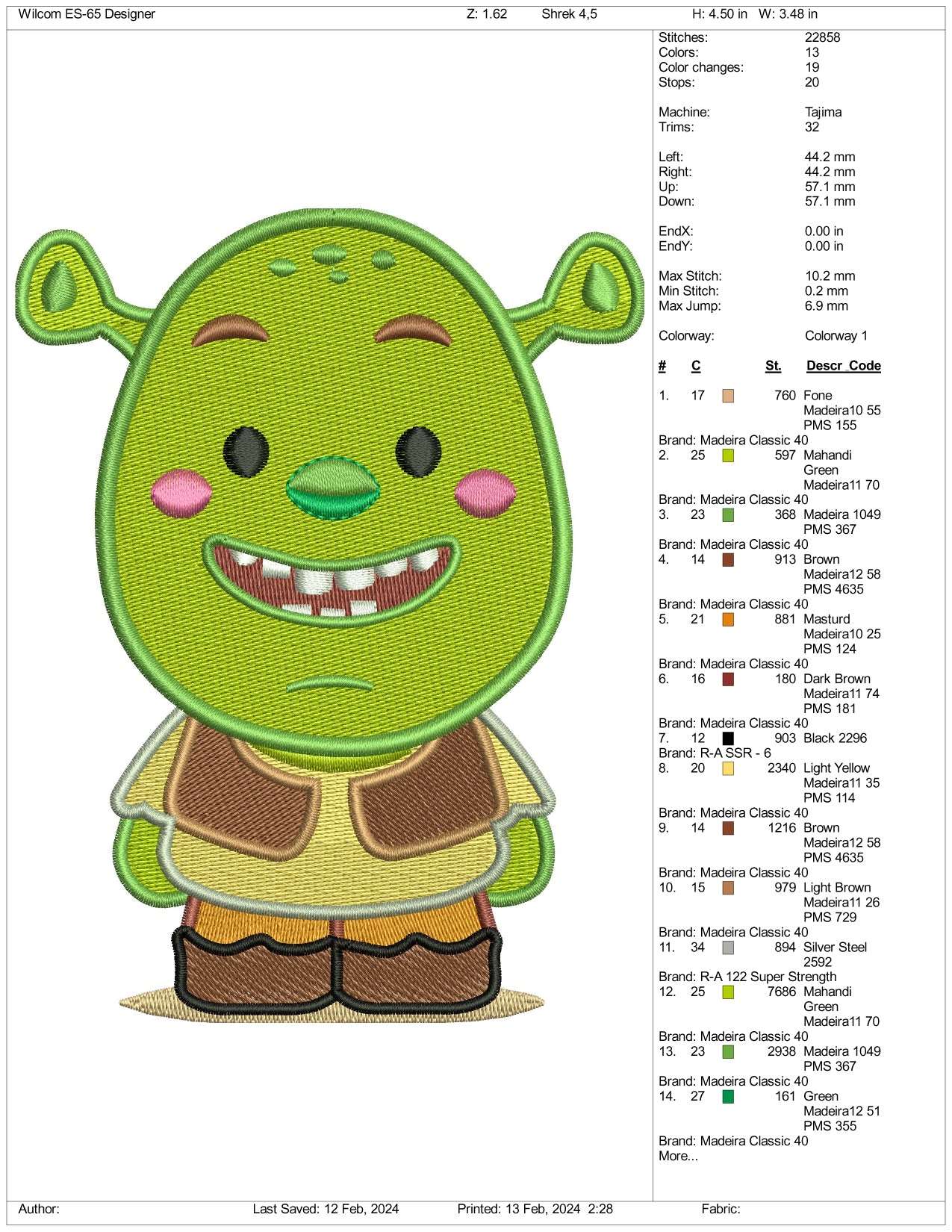 Chibi Shrek Embroidery Design Files - 3 Size's