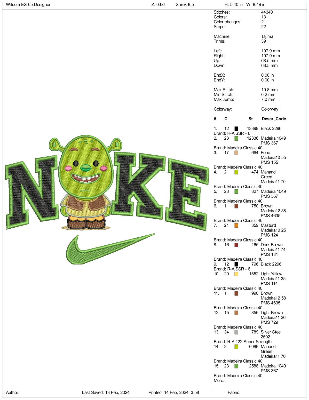 Nike Chibi Shrek Embroidery Design Files - 3 Size's