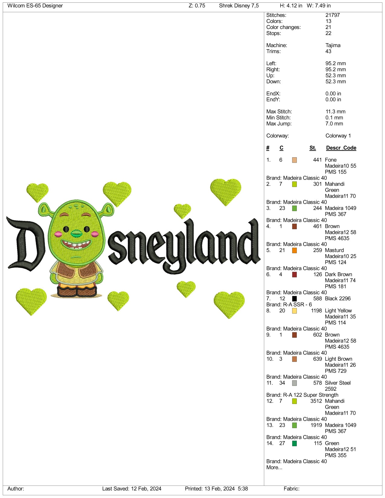 Chibi Shrek Disneyland Embroidery Design Files - 3 Size's