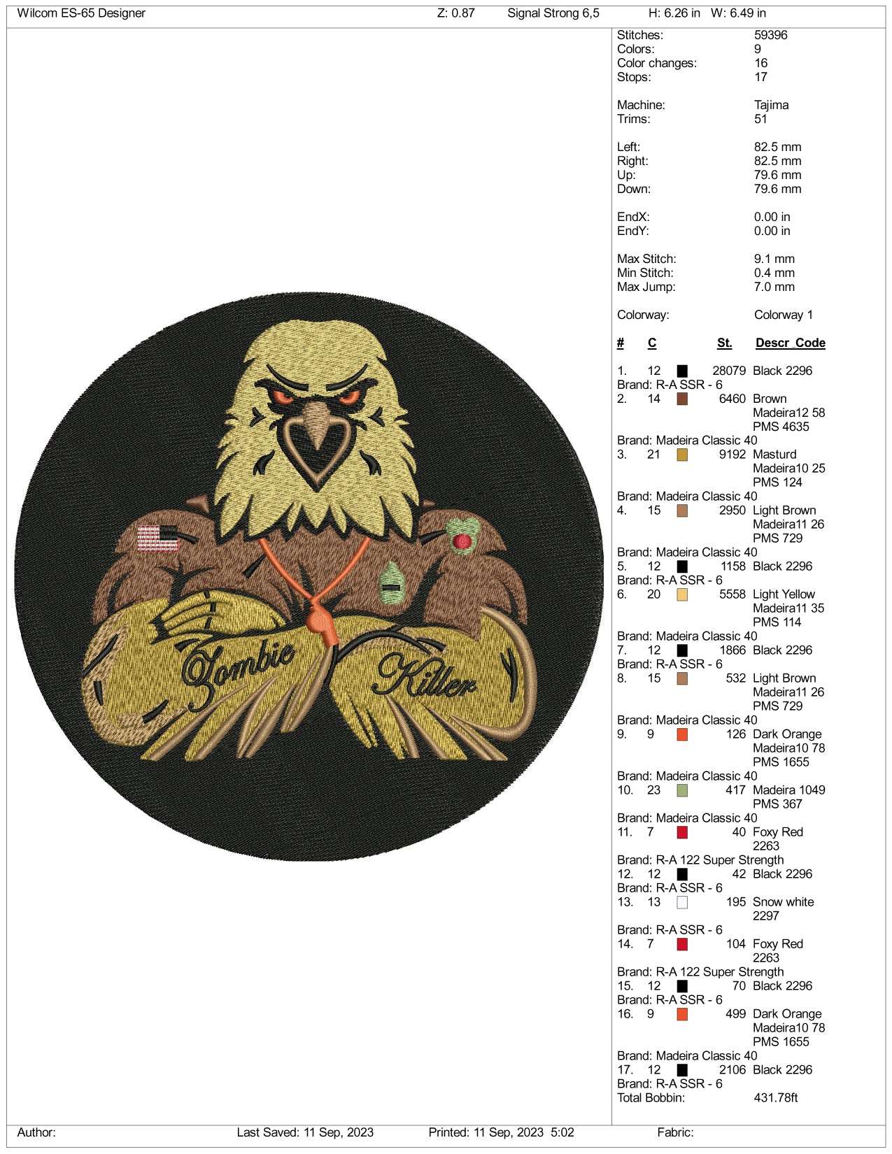 Commando Eagle Embroidery Design Files - 3 Size's