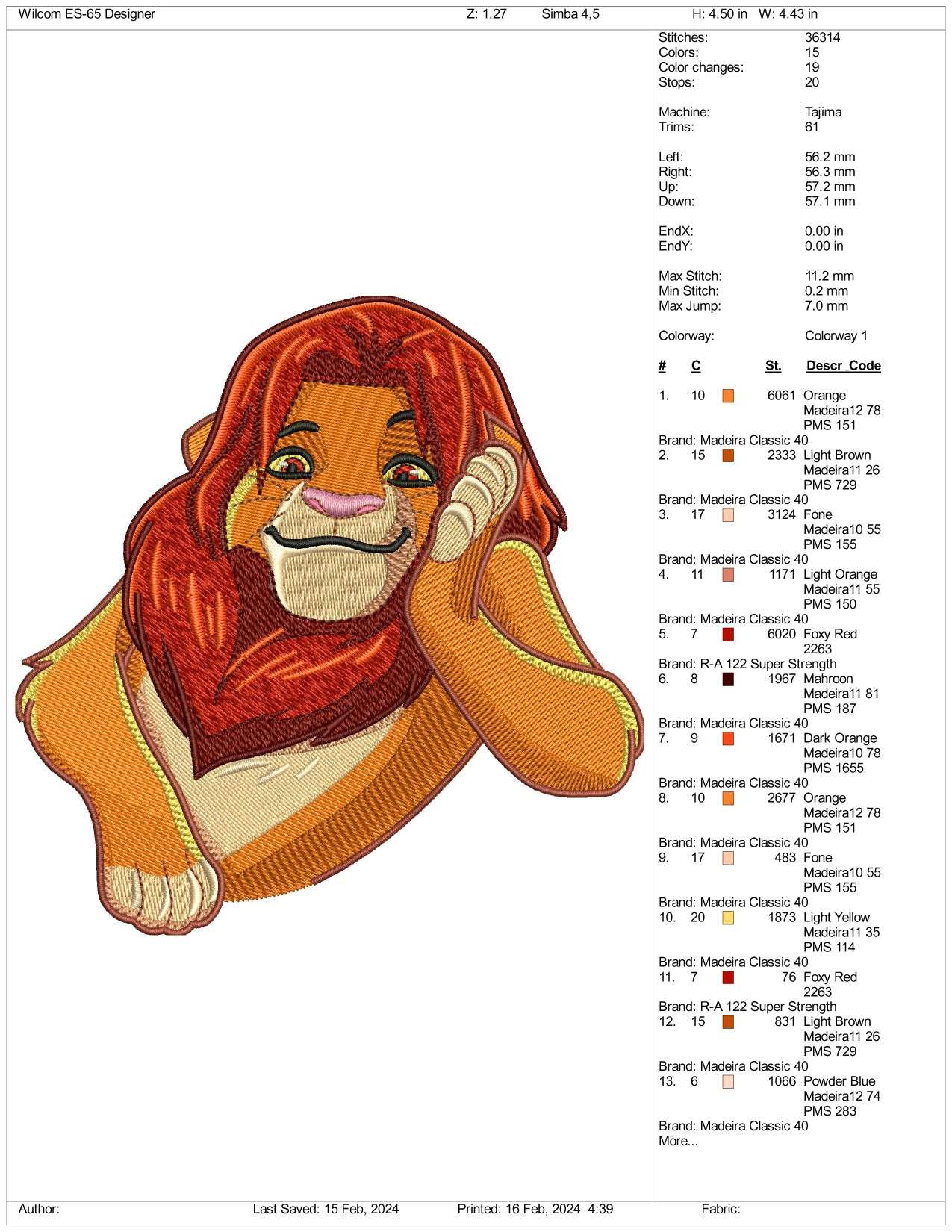 Lion King v2  Embroidery Design Files - 3 Size's