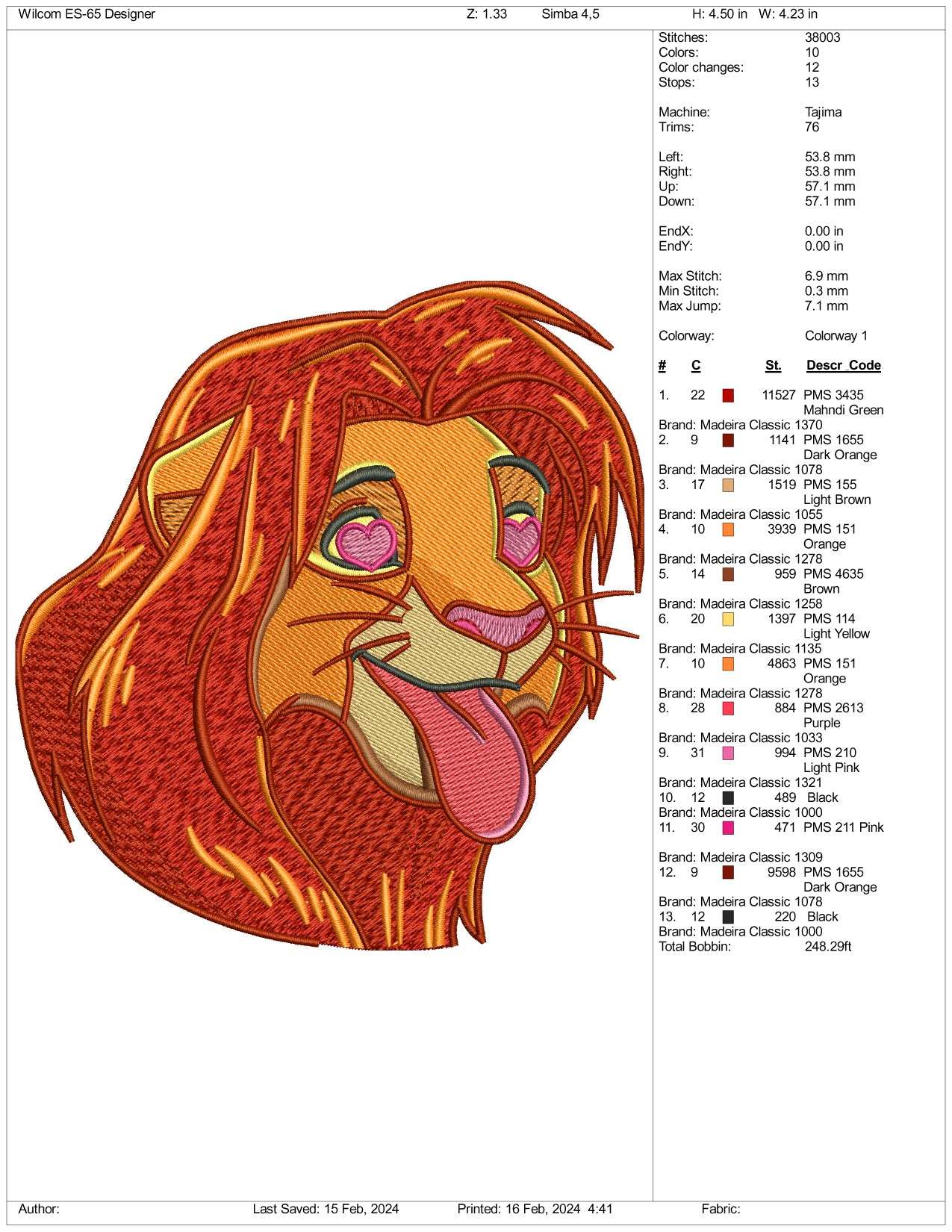 Lion King v2  Embroidery Design Files - 3 Size's