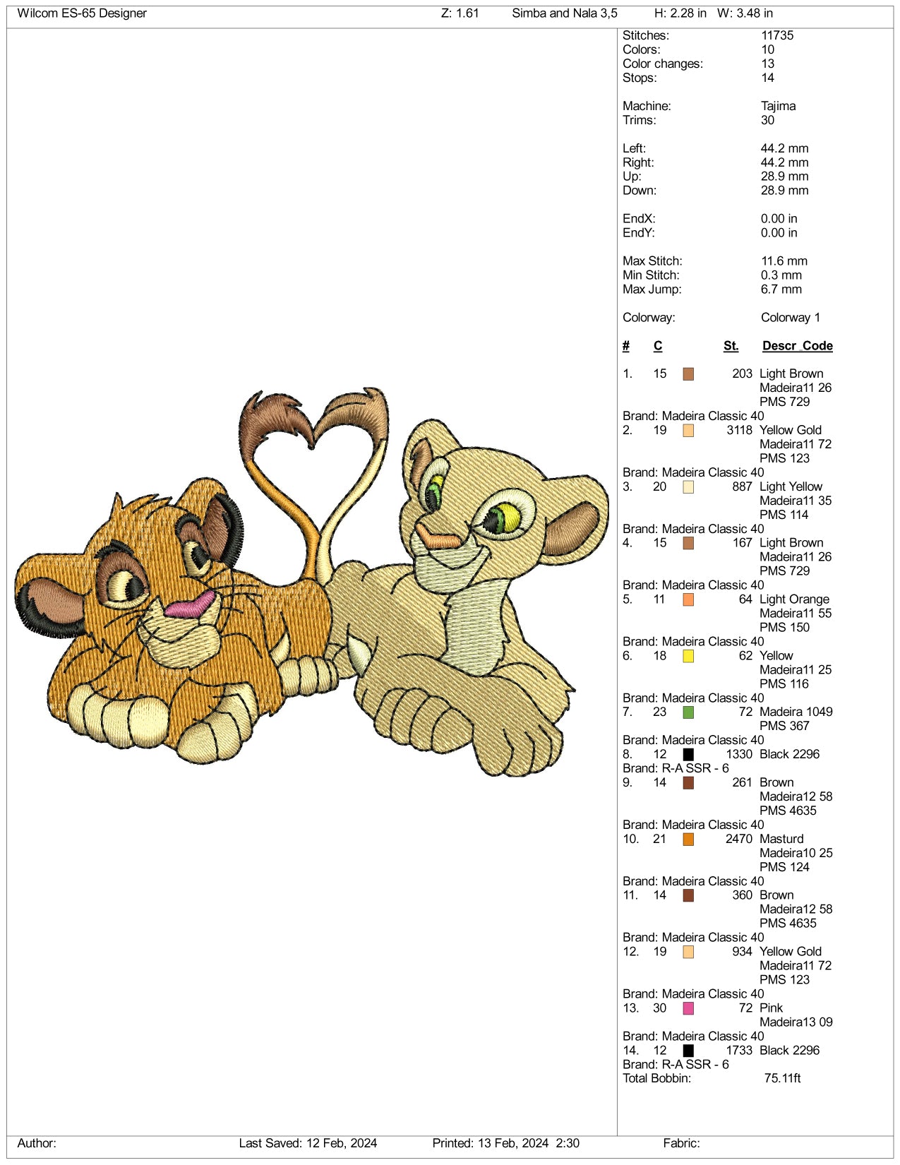 Simba & Nala Embroidery Design Files - 3 Size's