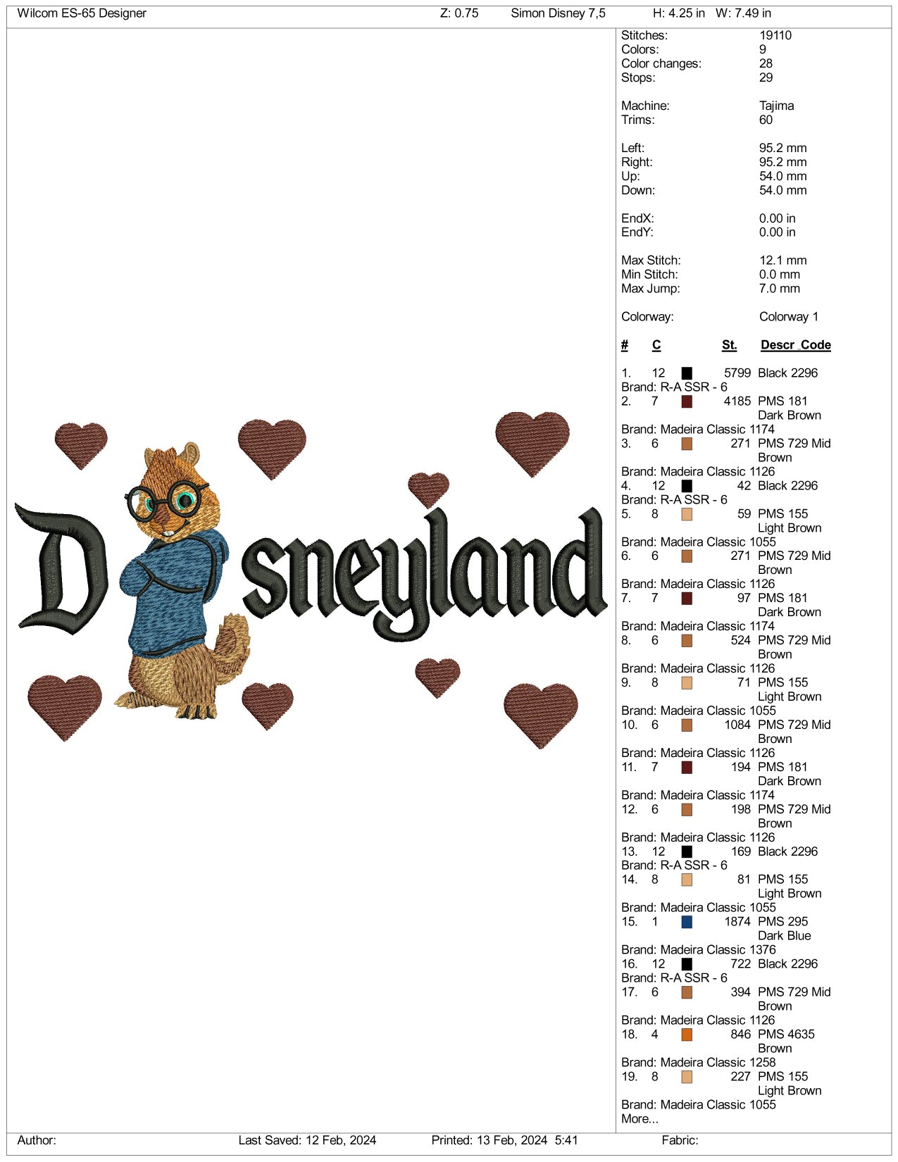 Simon Disneyland Embroidery Design Files - 3 Size's