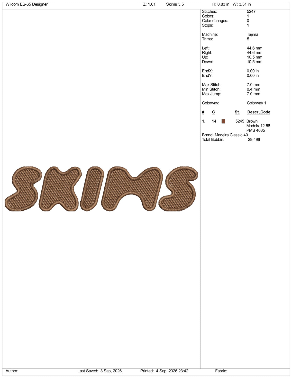 Skims Logo Embroidery Design Files - 3 Size's