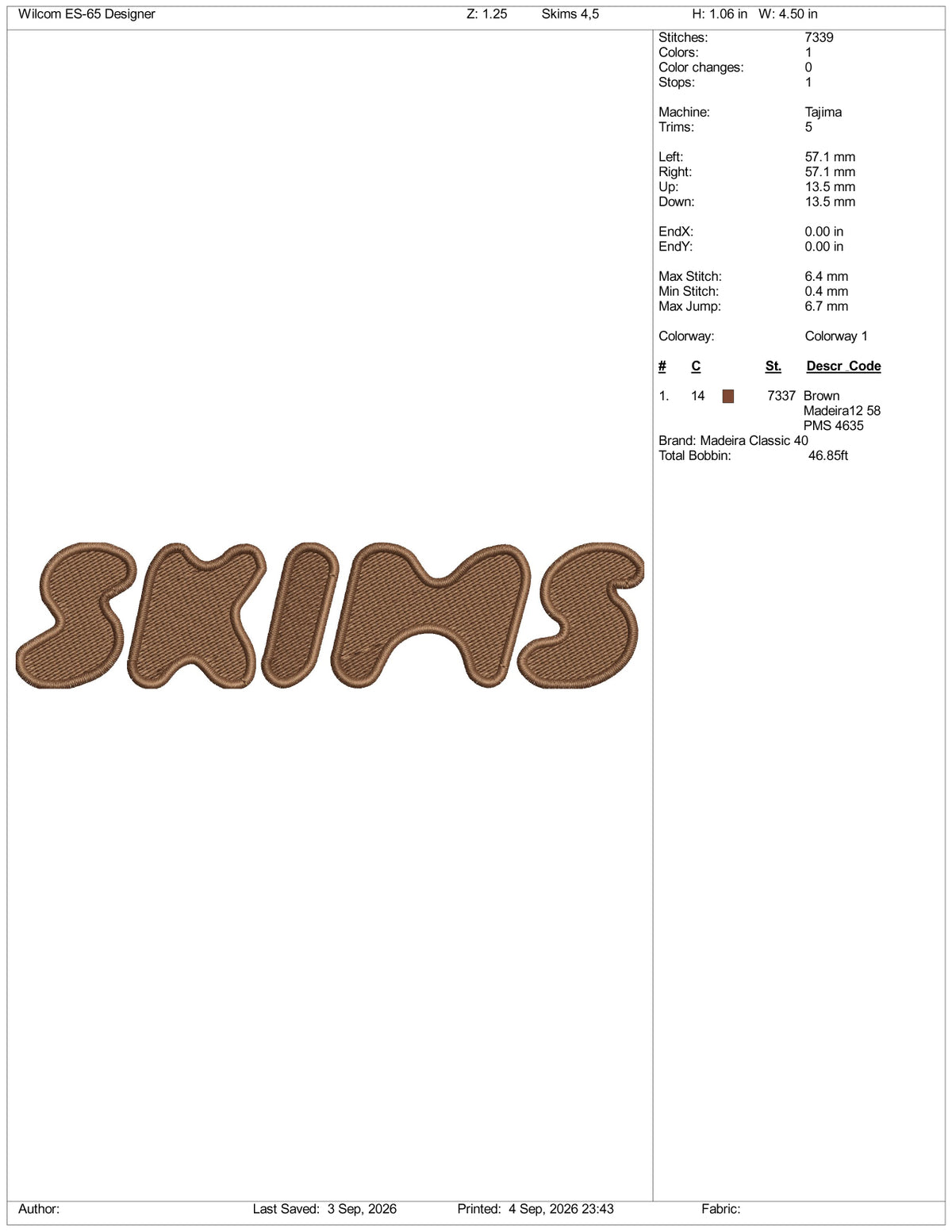 Skims Logo Embroidery Design Files - 3 Size's