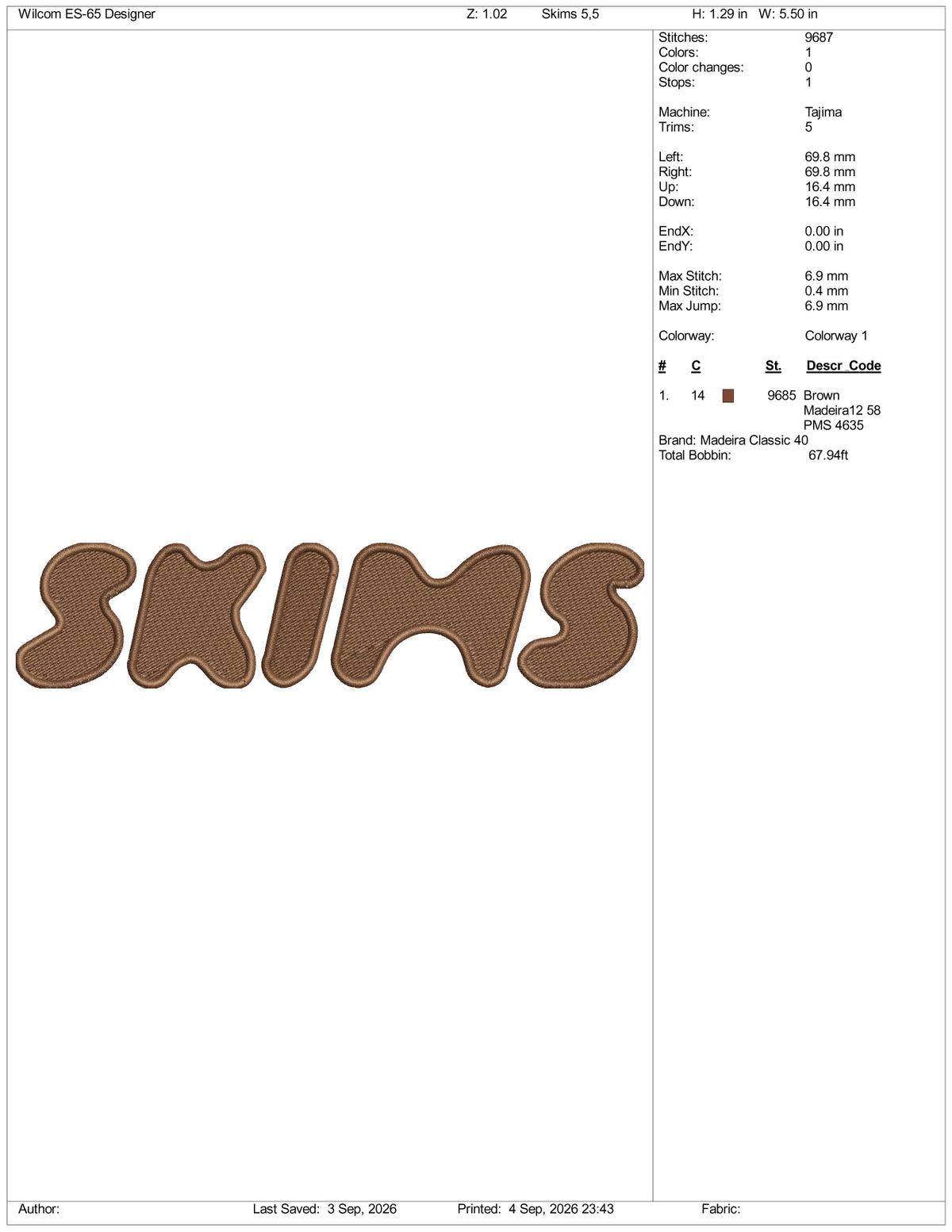 Skims Logo Embroidery Design Files - 3 Size's