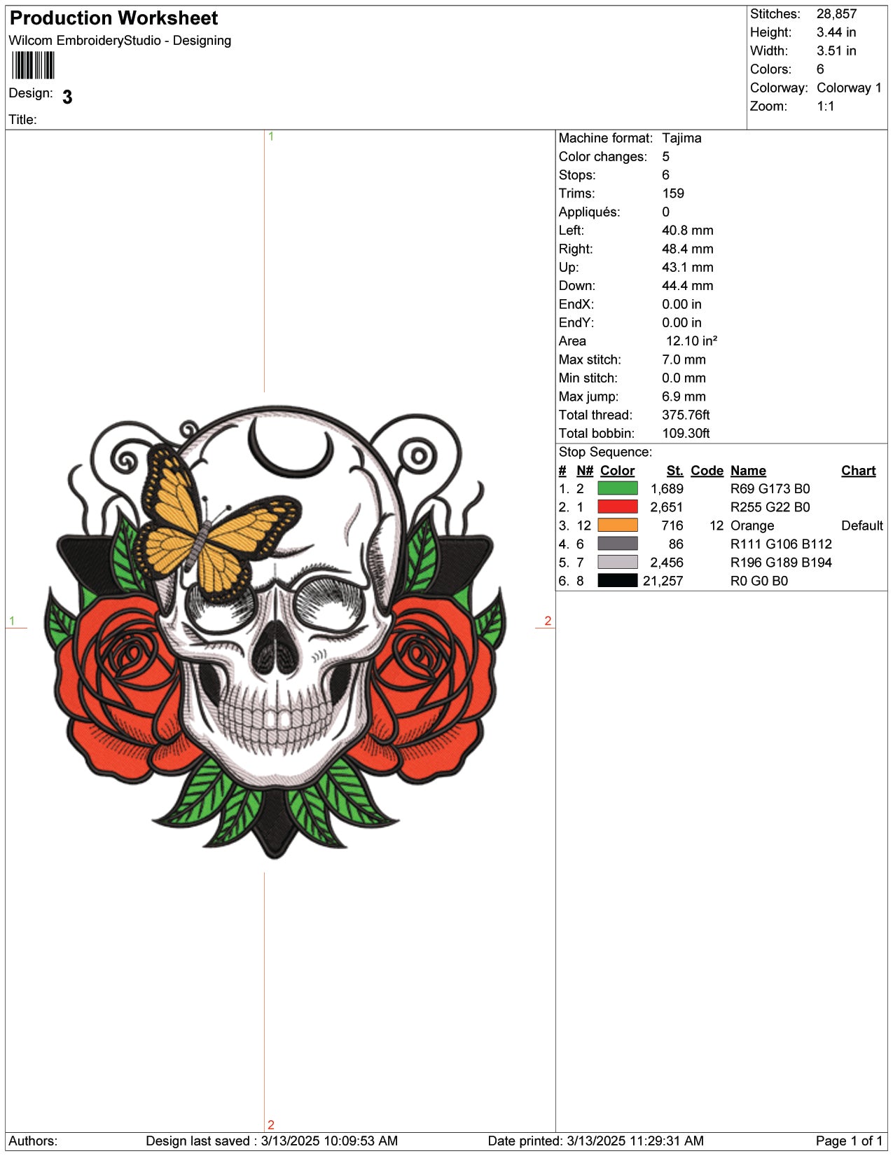Skull Roses Embroidery Design Files - 9 Size's