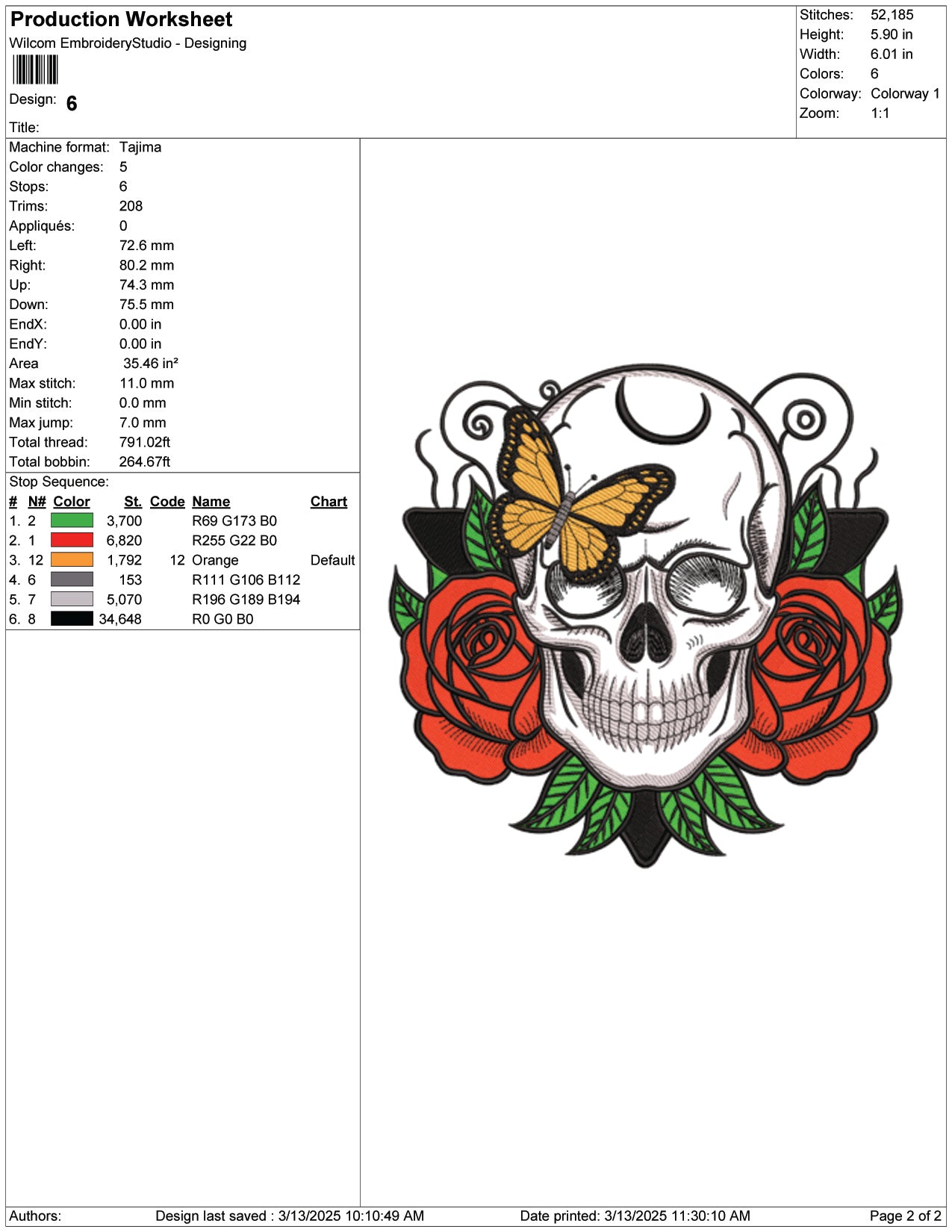 Skull Roses Embroidery Design Files - 9 Size's