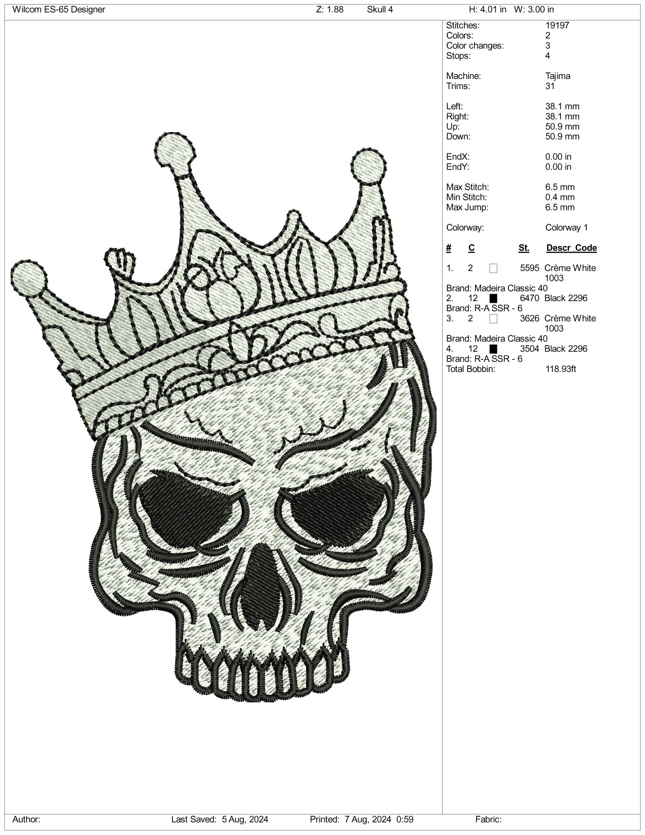 King Skull Logo Embroidery Design Files - 4 Size's