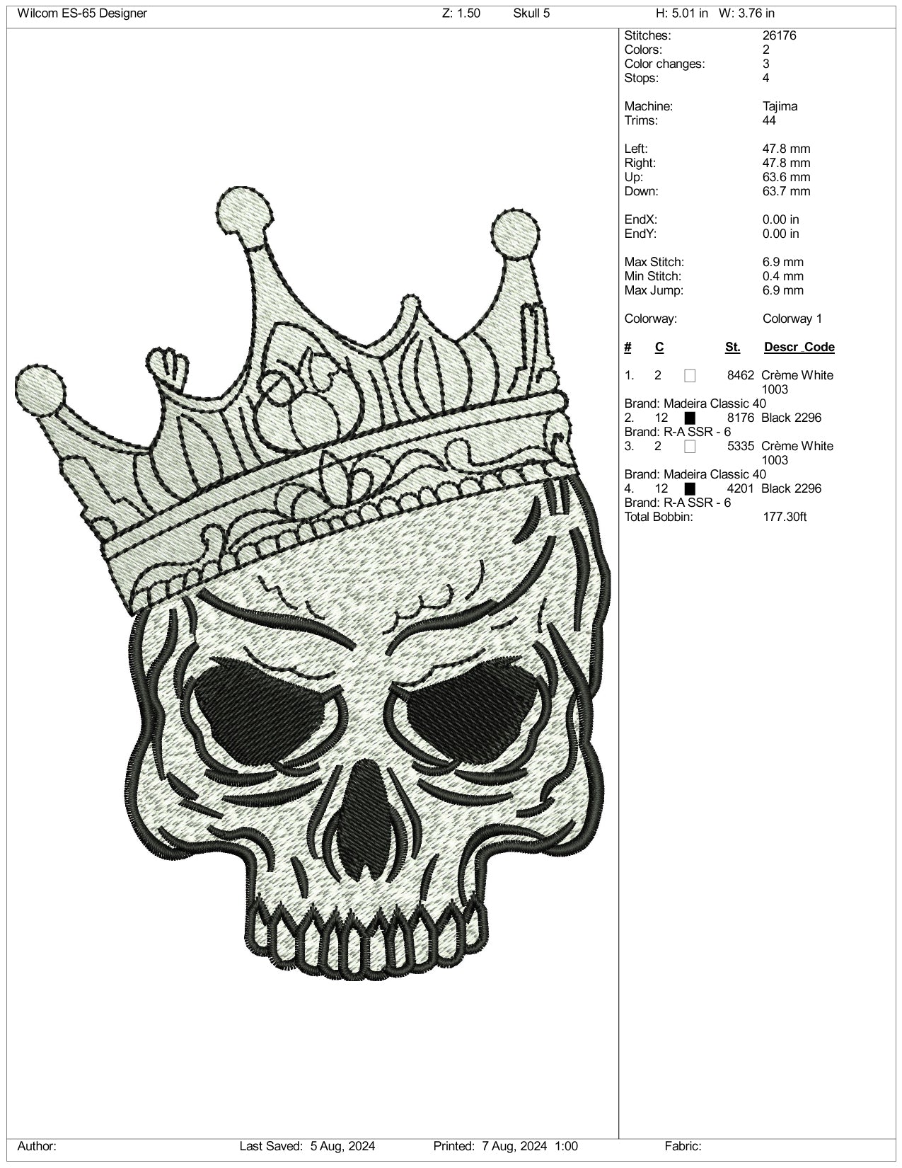 King Skull Logo Embroidery Design Files - 4 Size's