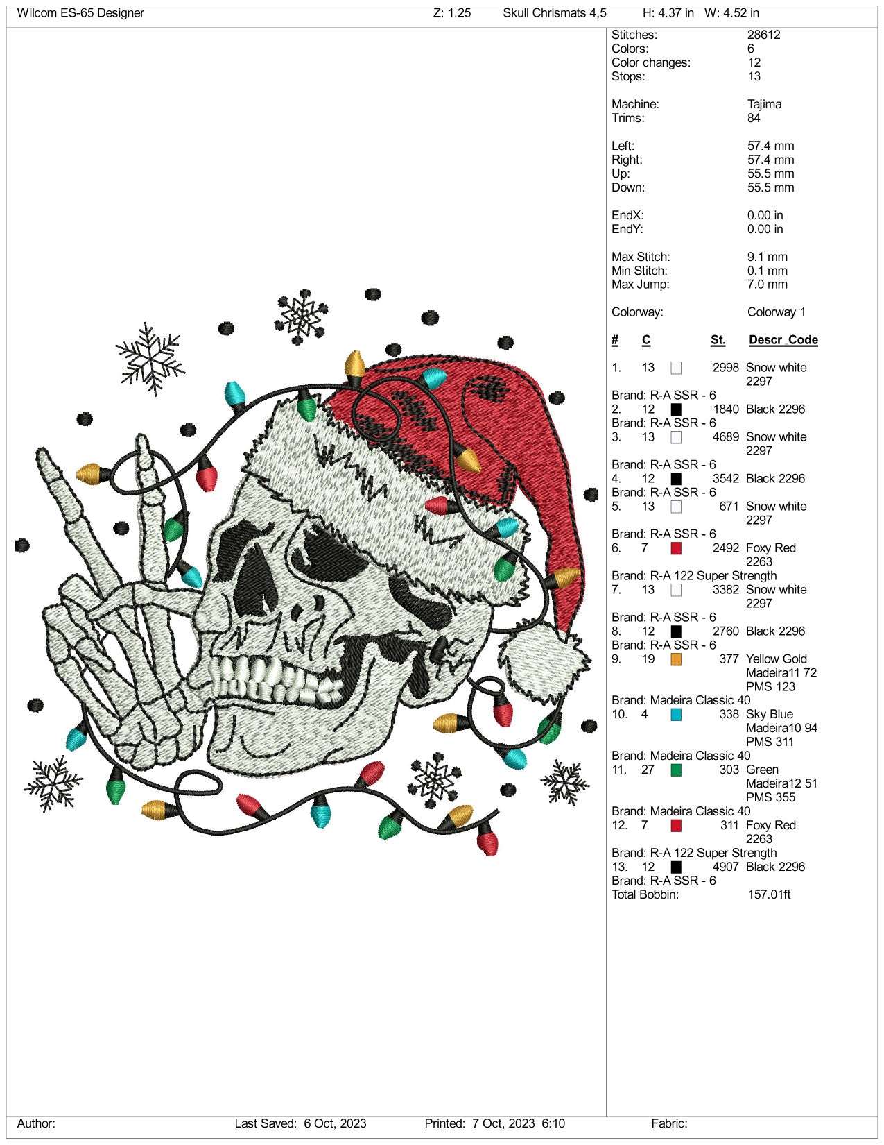 Christmas Skull Embroidery Design Files