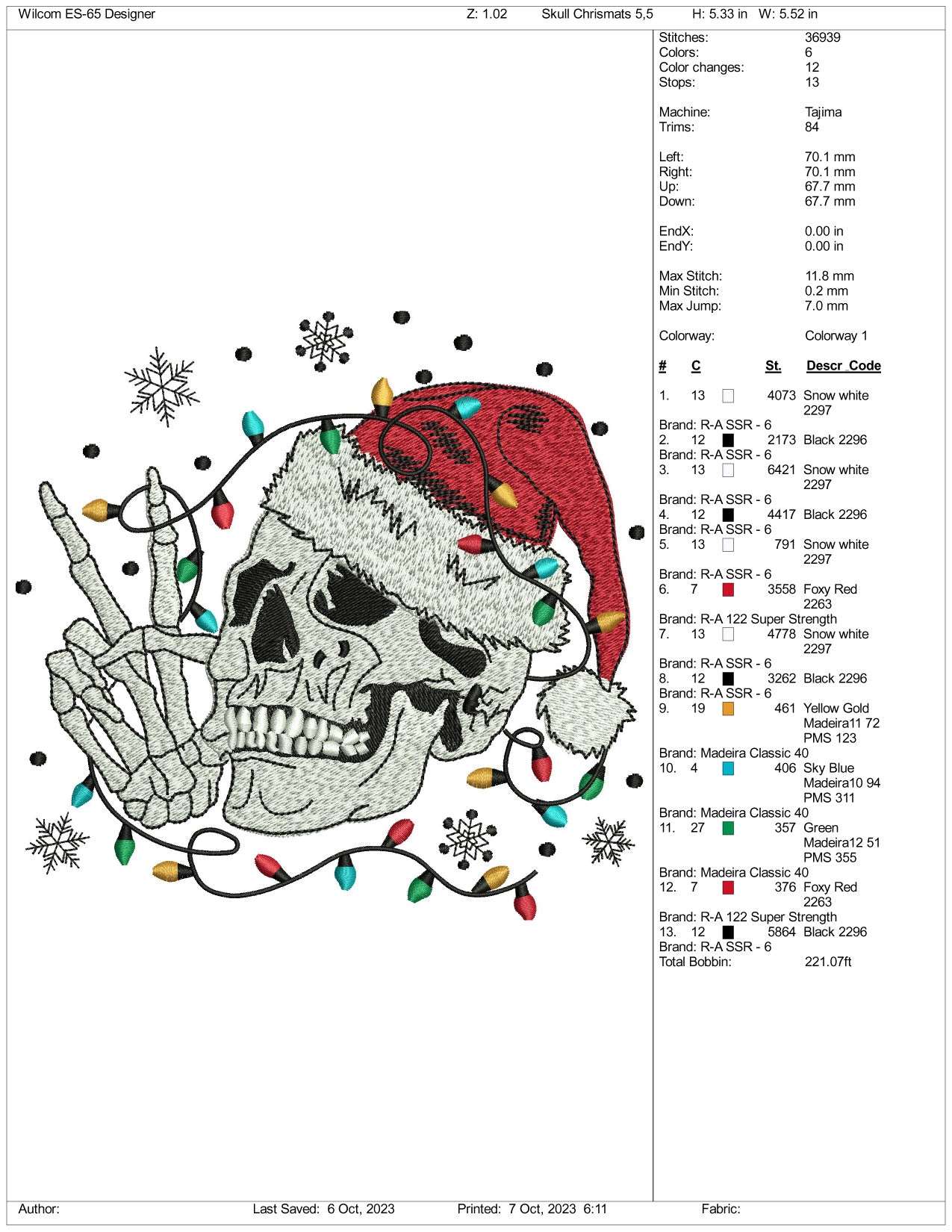 Christmas Skull Embroidery Design Files