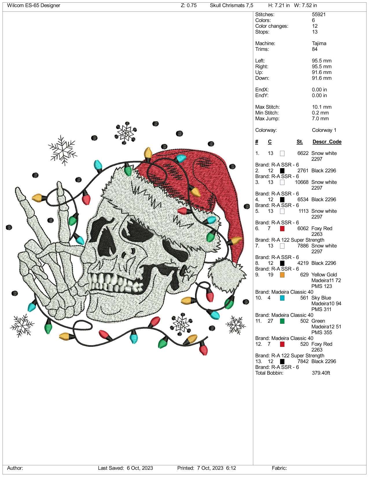 Christmas Skull Embroidery Design Files