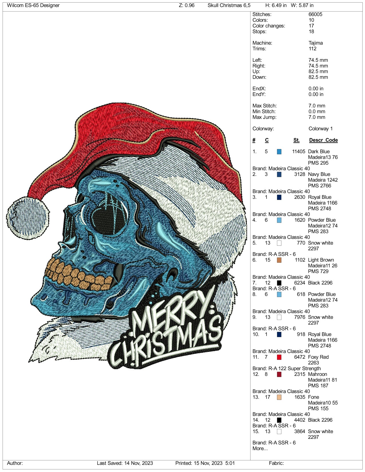 Santa Skull Embroidery Design Files - 3 Size's