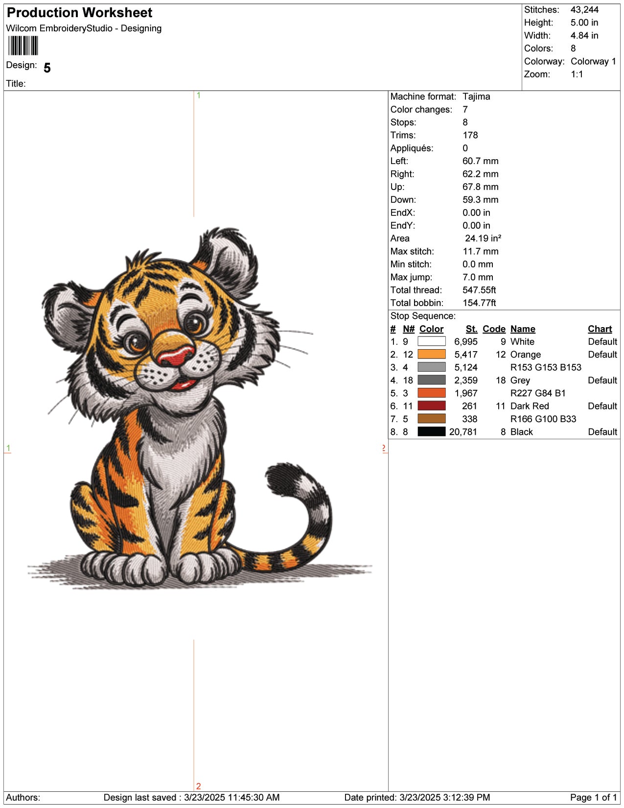 Baby Tiger v2 Embroidery Design Files - 9 Size's
