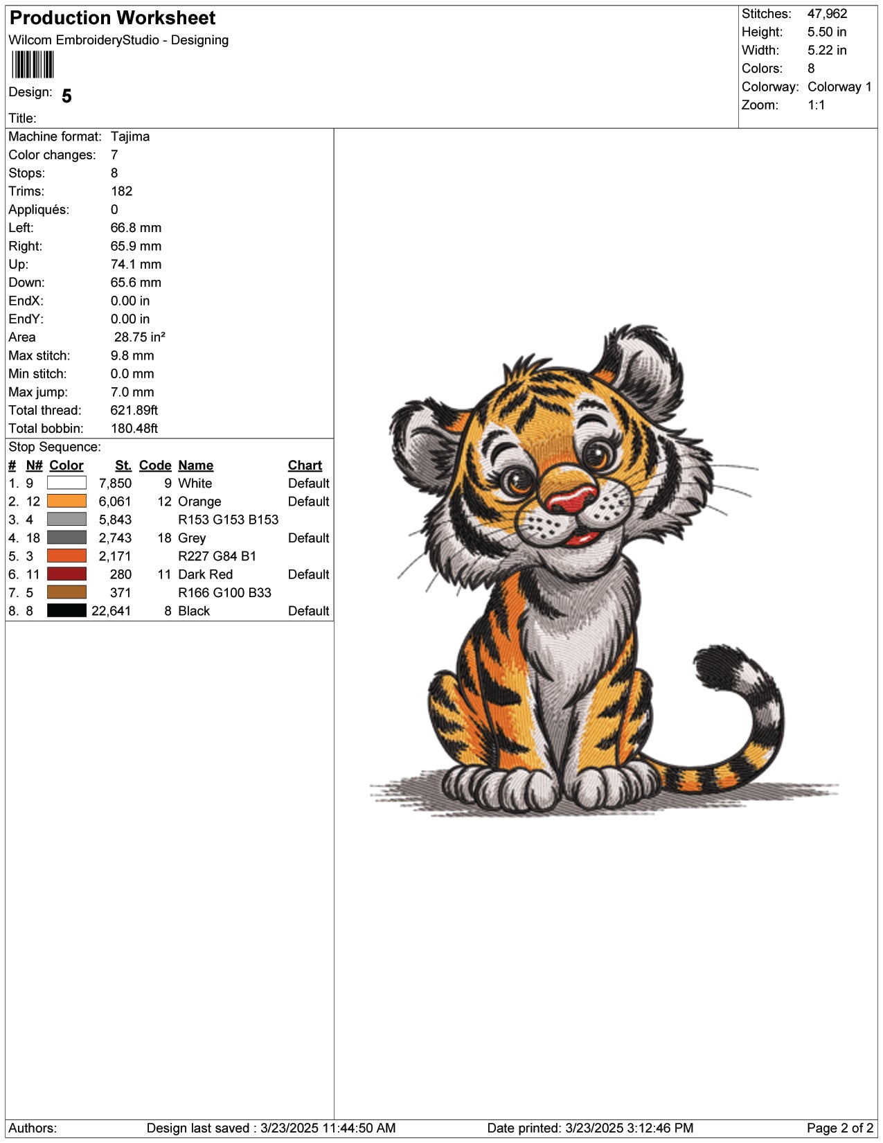 Baby Tiger v2 Embroidery Design Files - 9 Size's