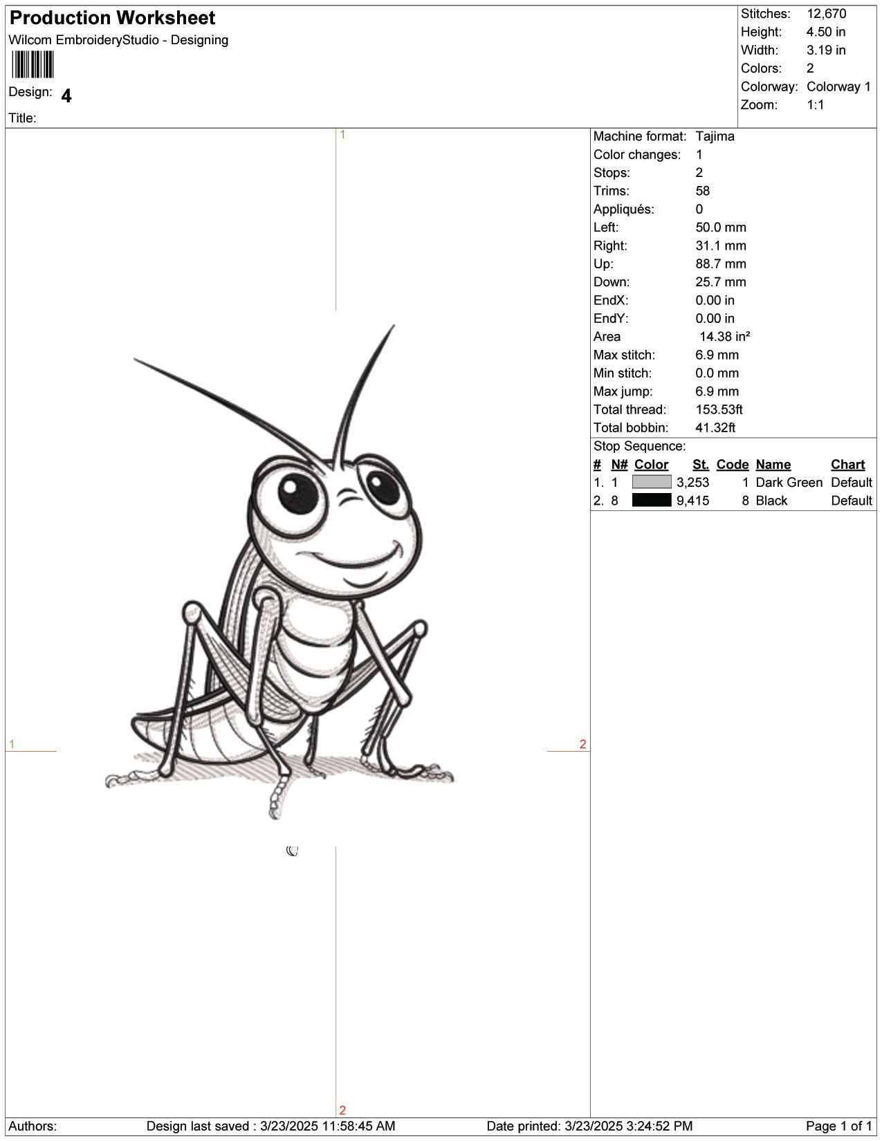 Grasshopper Embroidery Design Files - 9 Size's