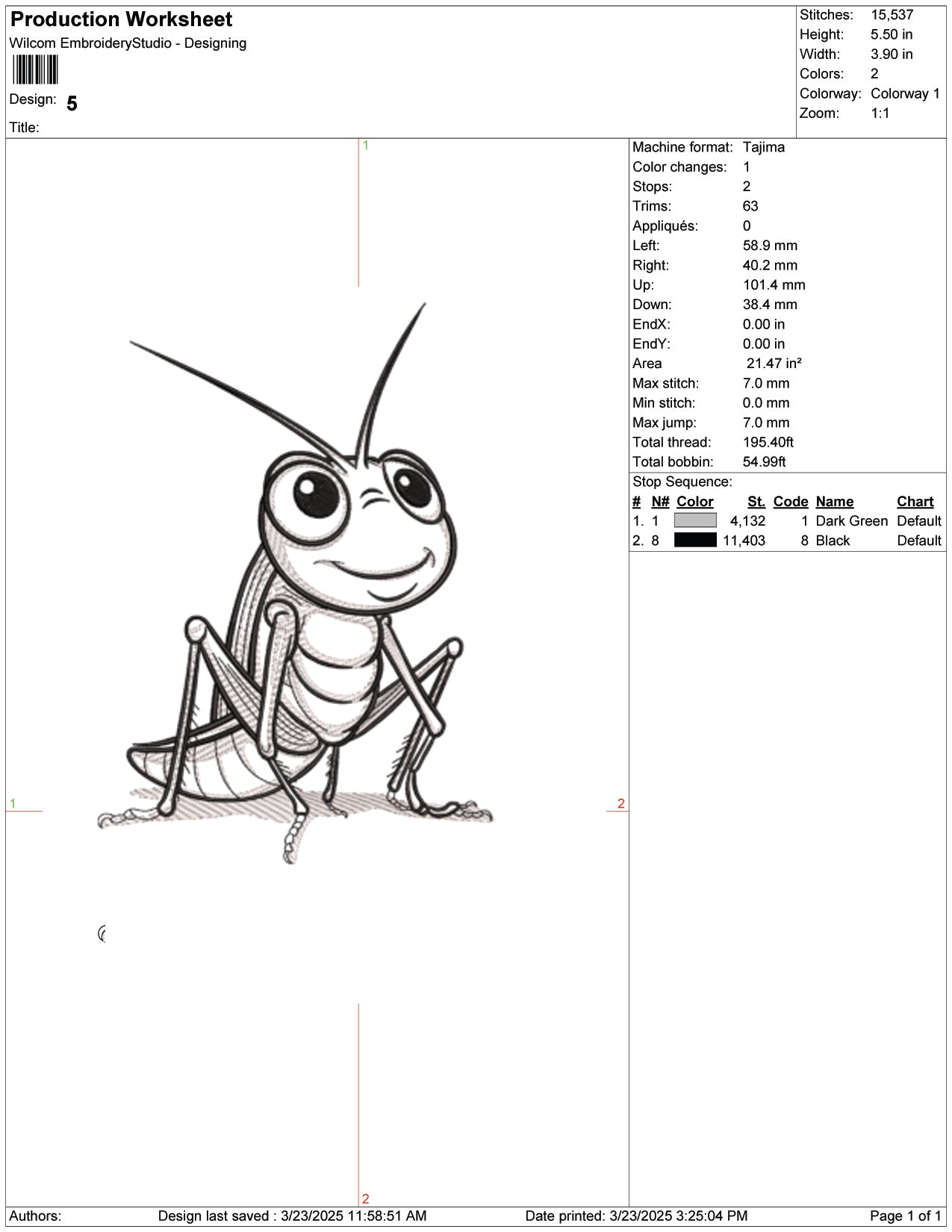 Grasshopper Embroidery Design Files - 9 Size's