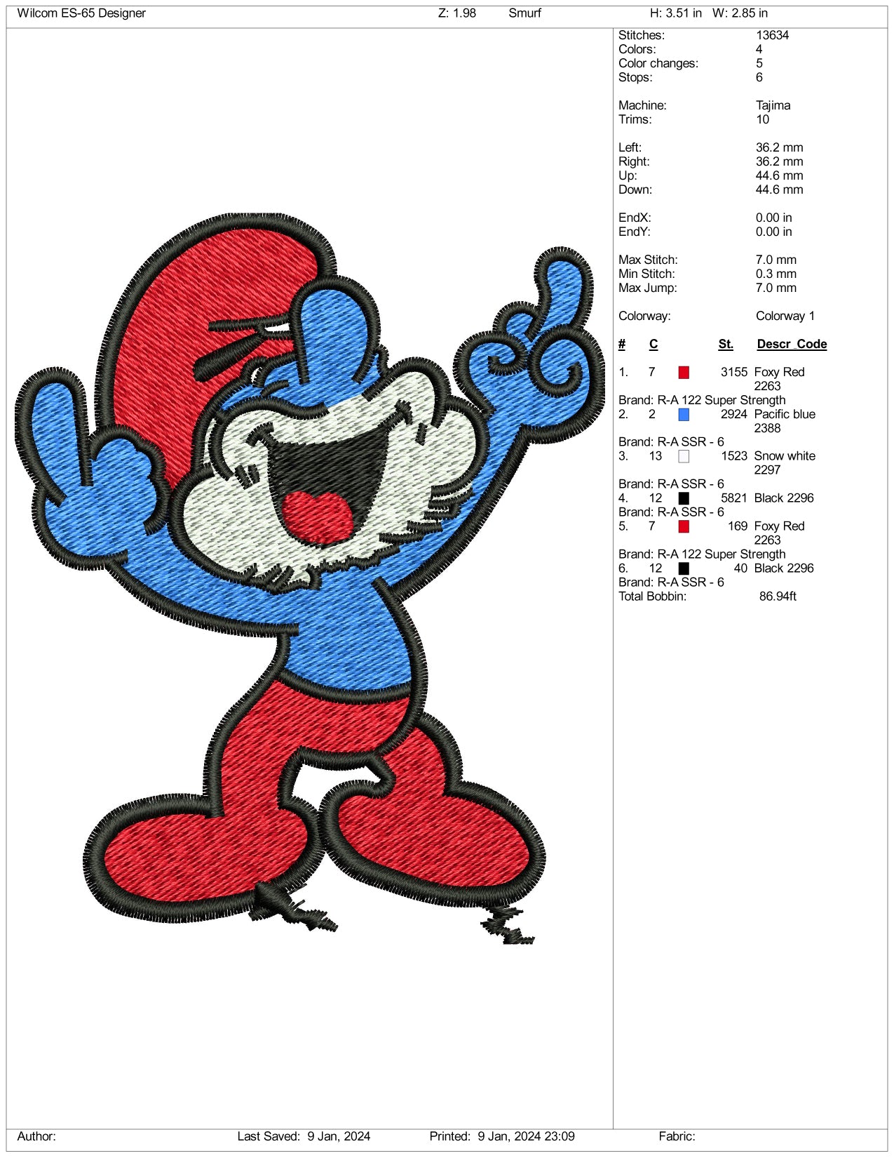 Old Smurfs Embroidery Design Files - 3 Size's