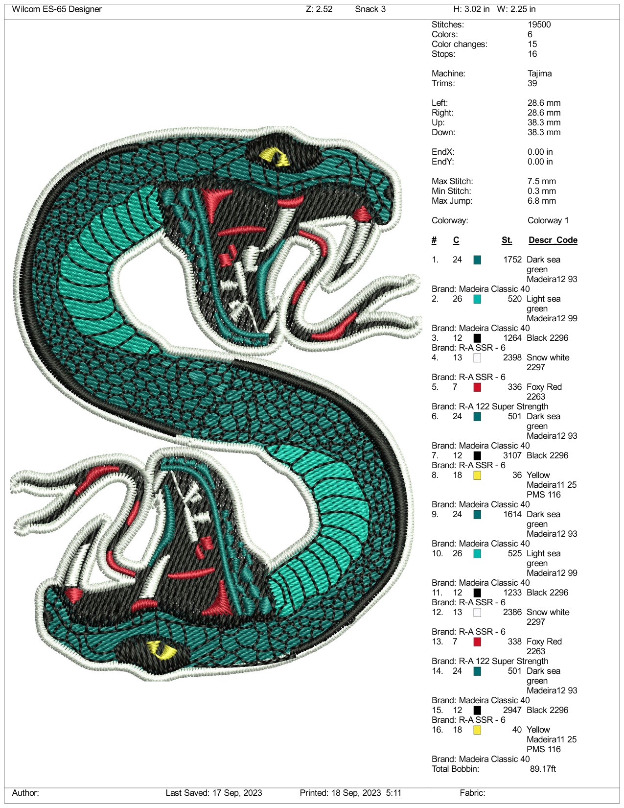 South Side Serpent Snake Embroidery Design Files - 3 Size's