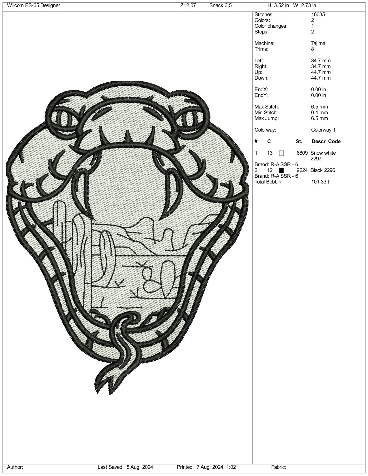 Culture Snake Embroidery Design Files - 3 Size's