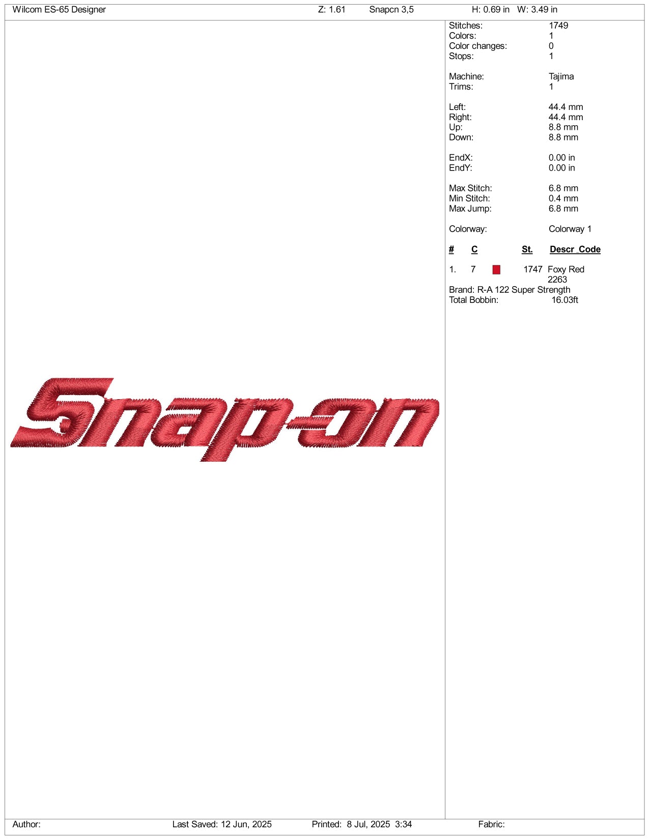 Snap On Tools v2 Logo Embroidery Design Files - 3 Size's