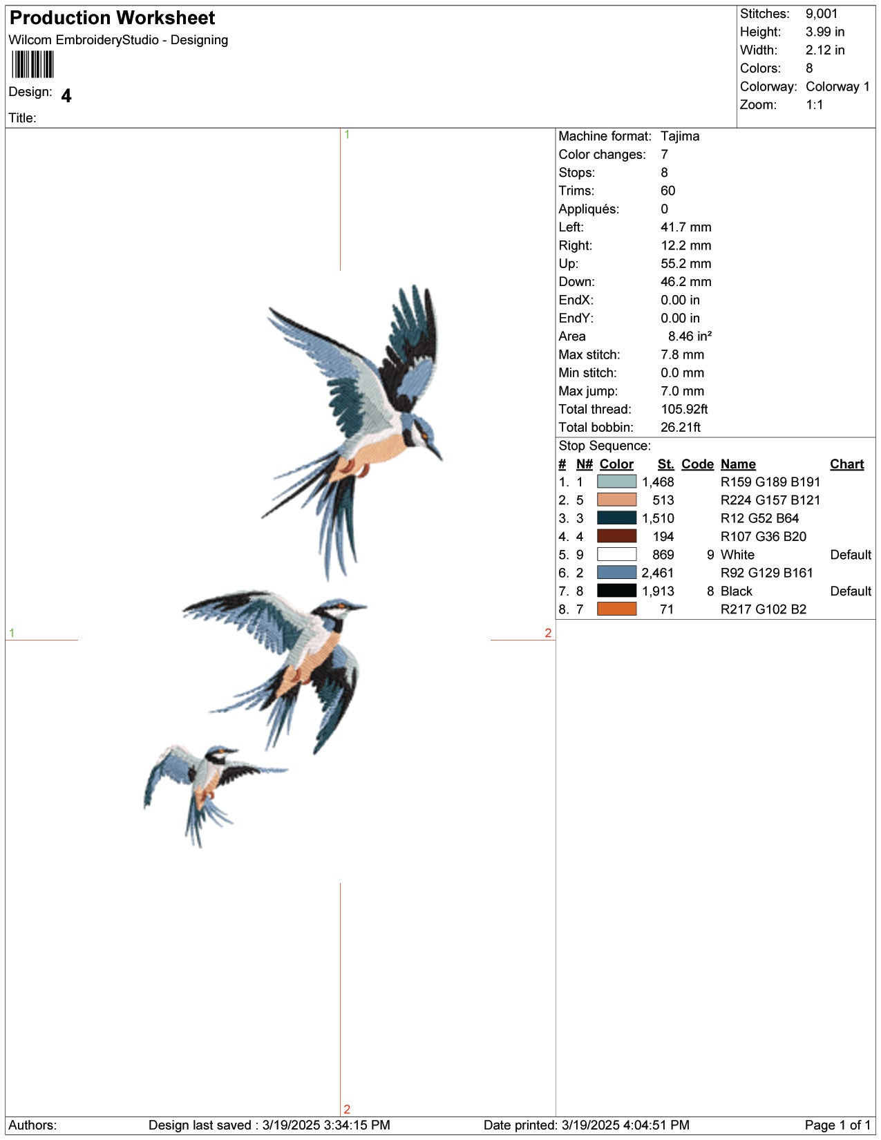 Soaring Swallows Embroidery Design Files - 9 Size's