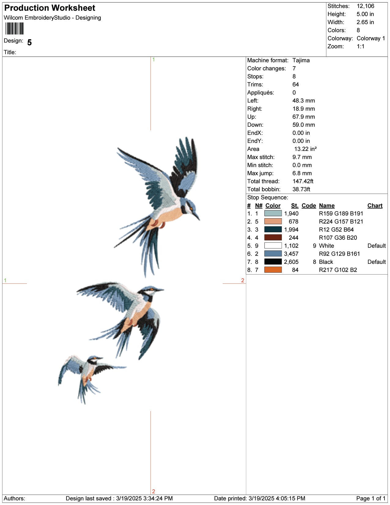 Soaring Swallows Embroidery Design Files - 9 Size's