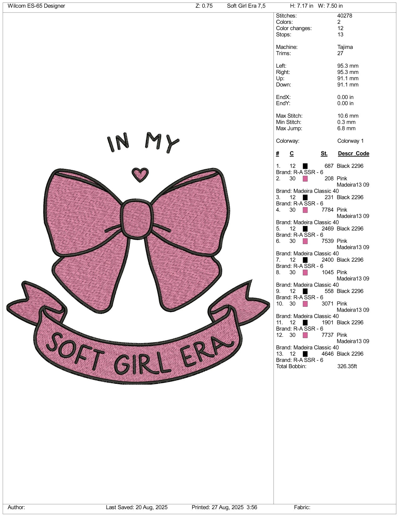 In My Soft Girl Era Bow Embroidery Design Files - 3 Size's