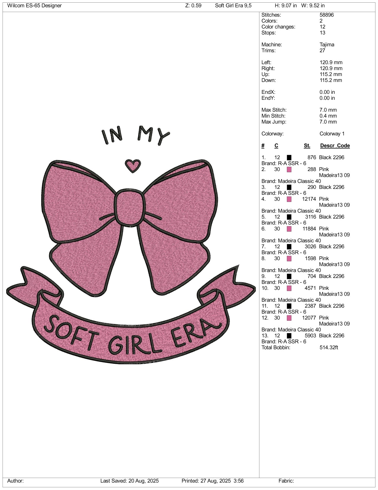 In My Soft Girl Era Bow Embroidery Design Files - 3 Size's