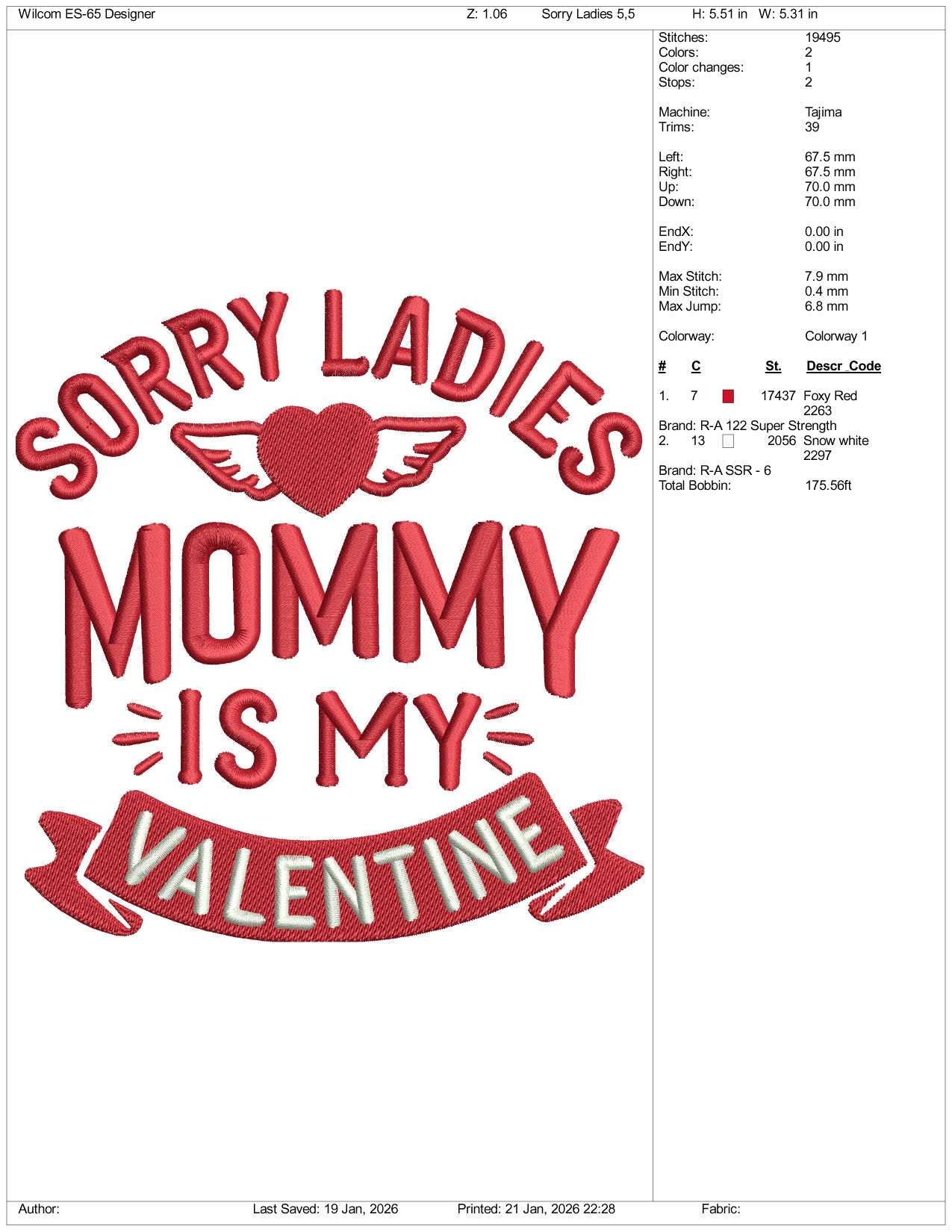 Sorry Ladies Mommy Is My Valentine Embroidery Design Files - 3 Size's