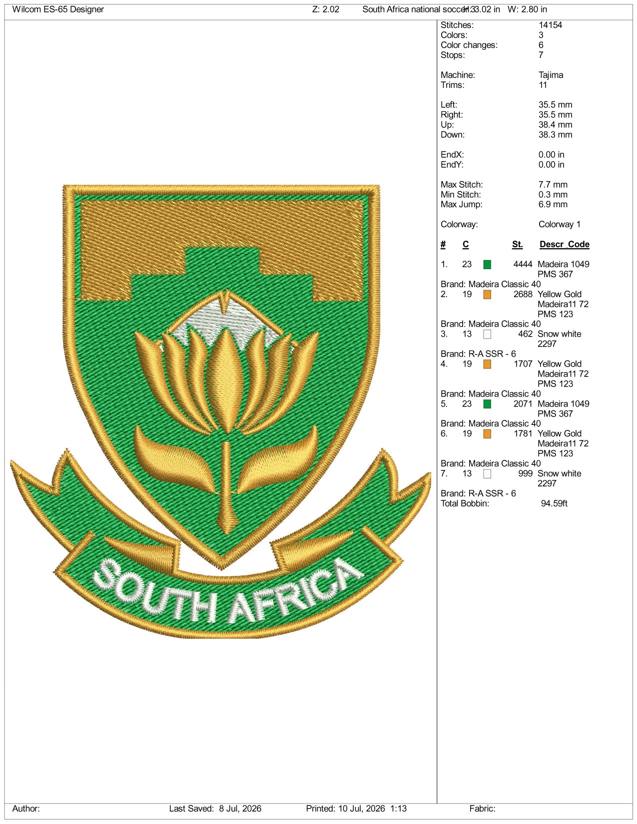 South Africa National Soccer Logo Embroidery Design Files - 3 Size's