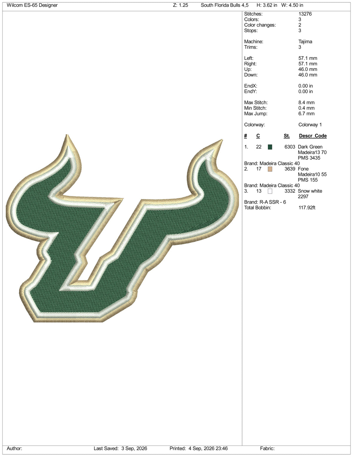 South Florida Bulls Logo Embroidery Design Files - 3 Size's