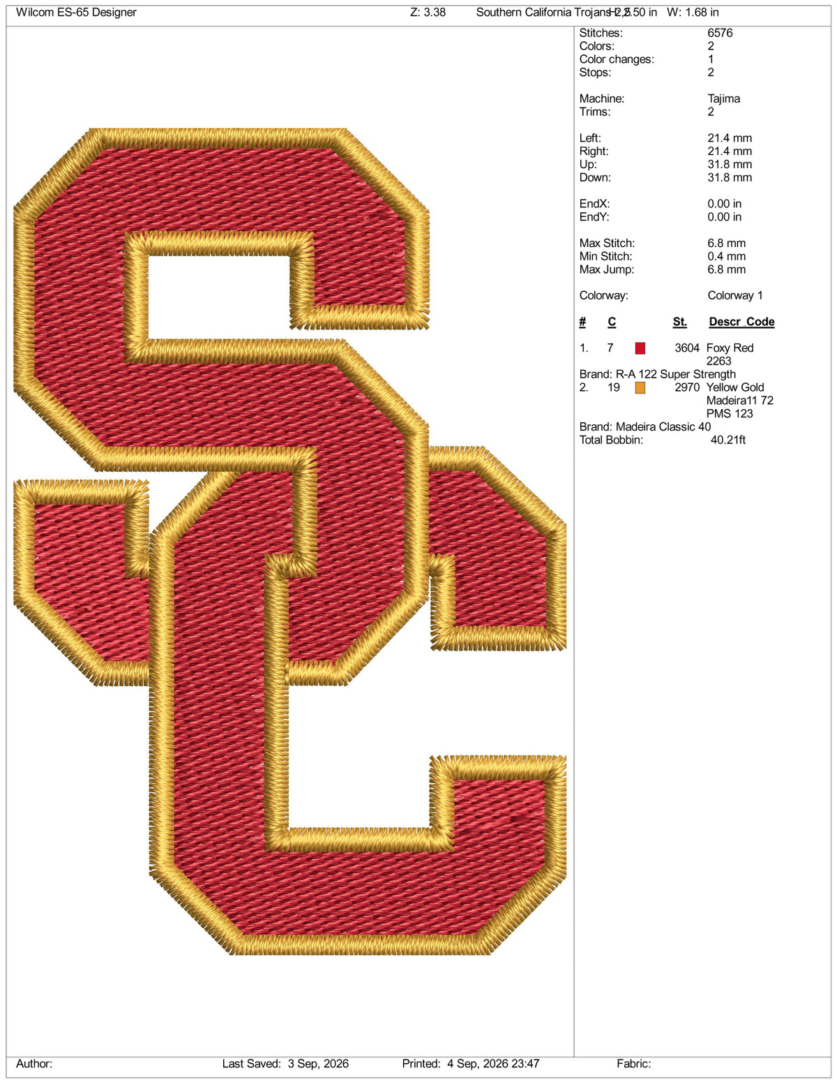 Southern California Trojans Logo Embroidery Design Files - 3 Size's
