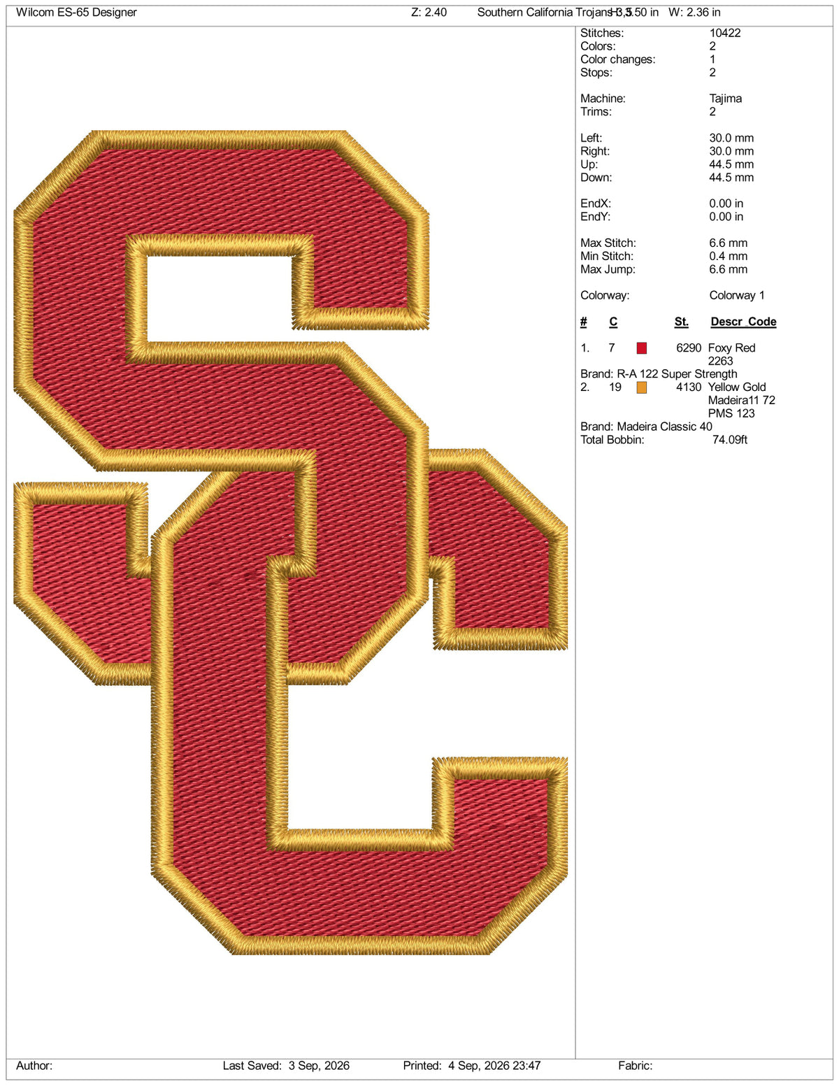 Southern California Trojans Logo Embroidery Design Files - 3 Size's