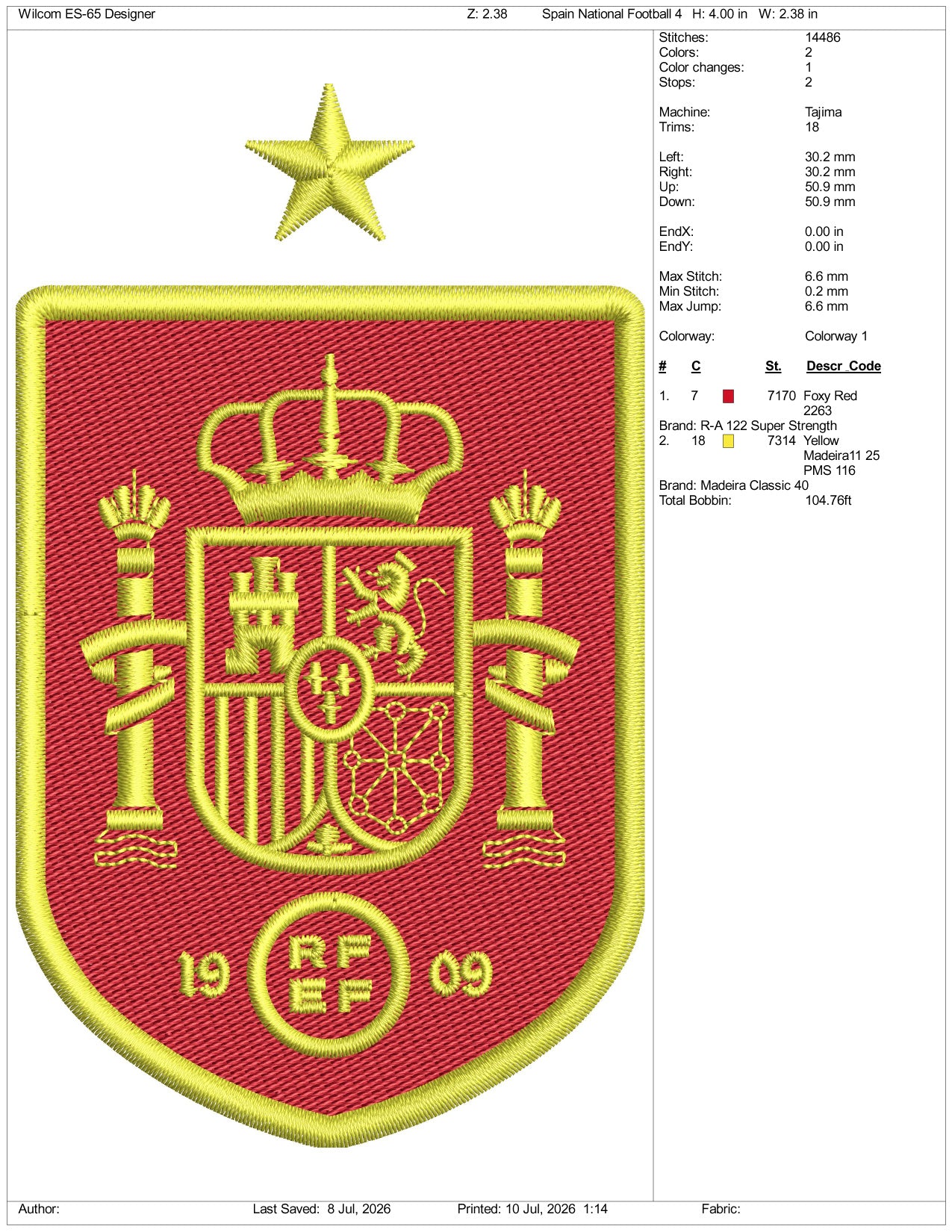 Spain National Football Logo Embroidery Design Files - 3 Size's