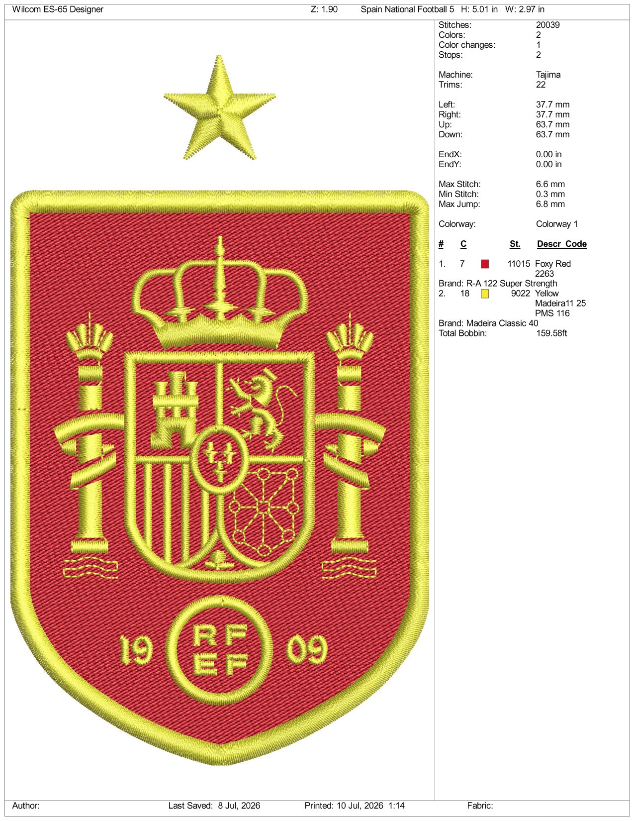 Spain National Football Logo Embroidery Design Files - 3 Size's