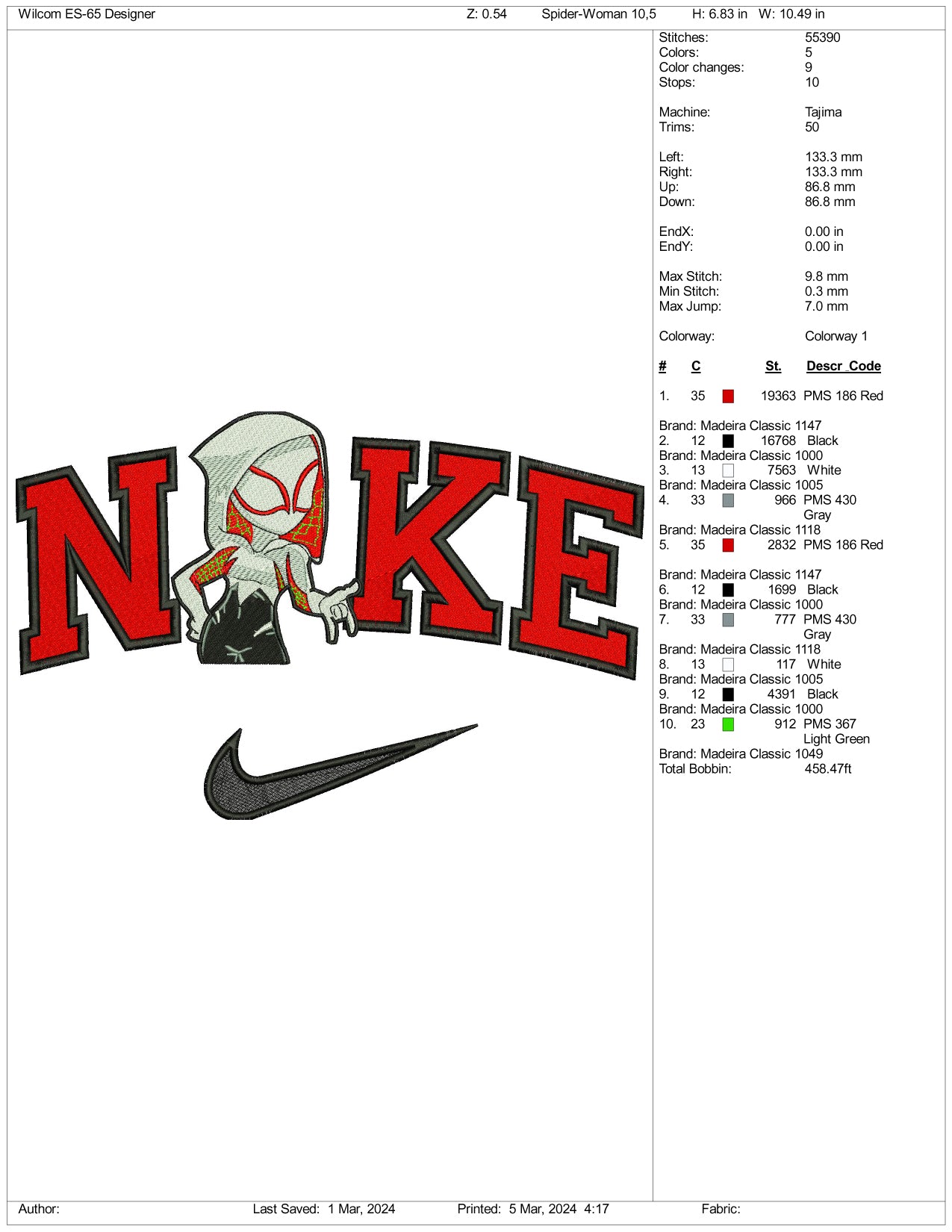 Nike Gwen Stacey Embroidery Design Files - 3 Size's