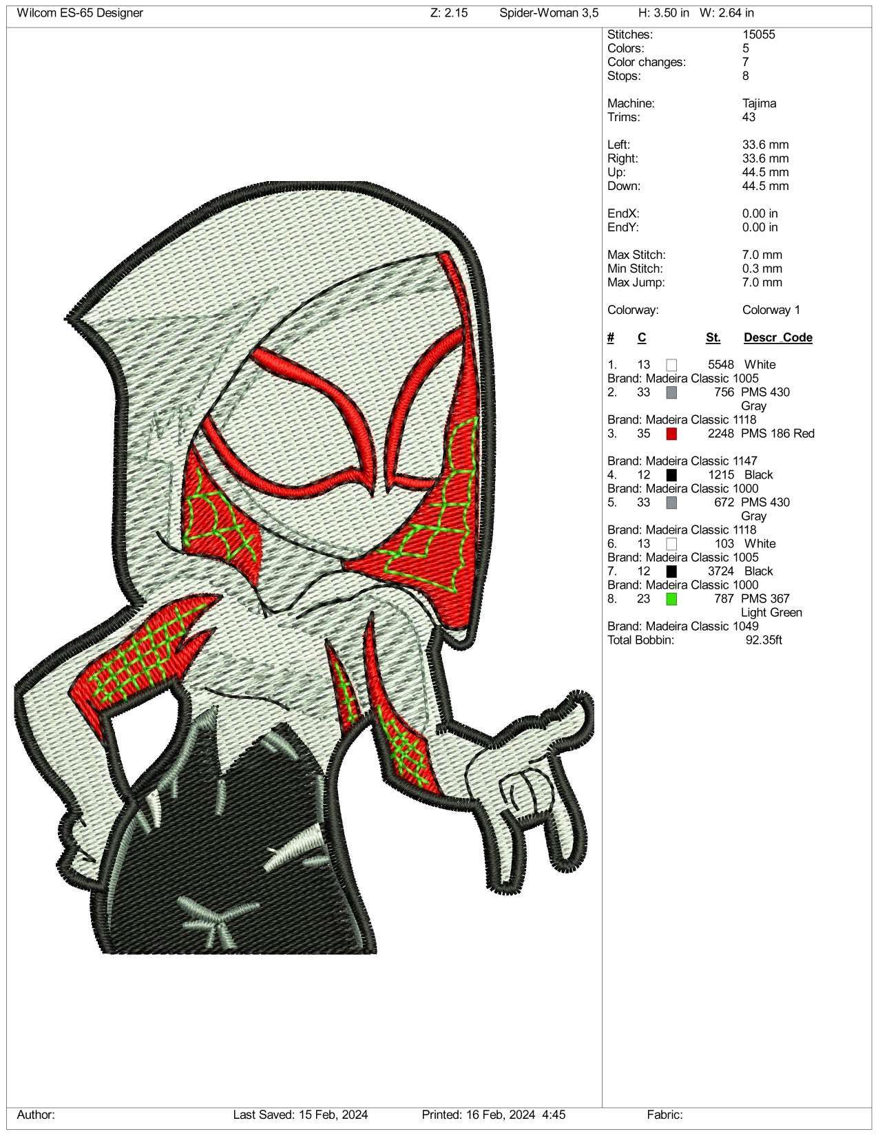 Gwen Stacey Embroidery Design Files - 3 Size's