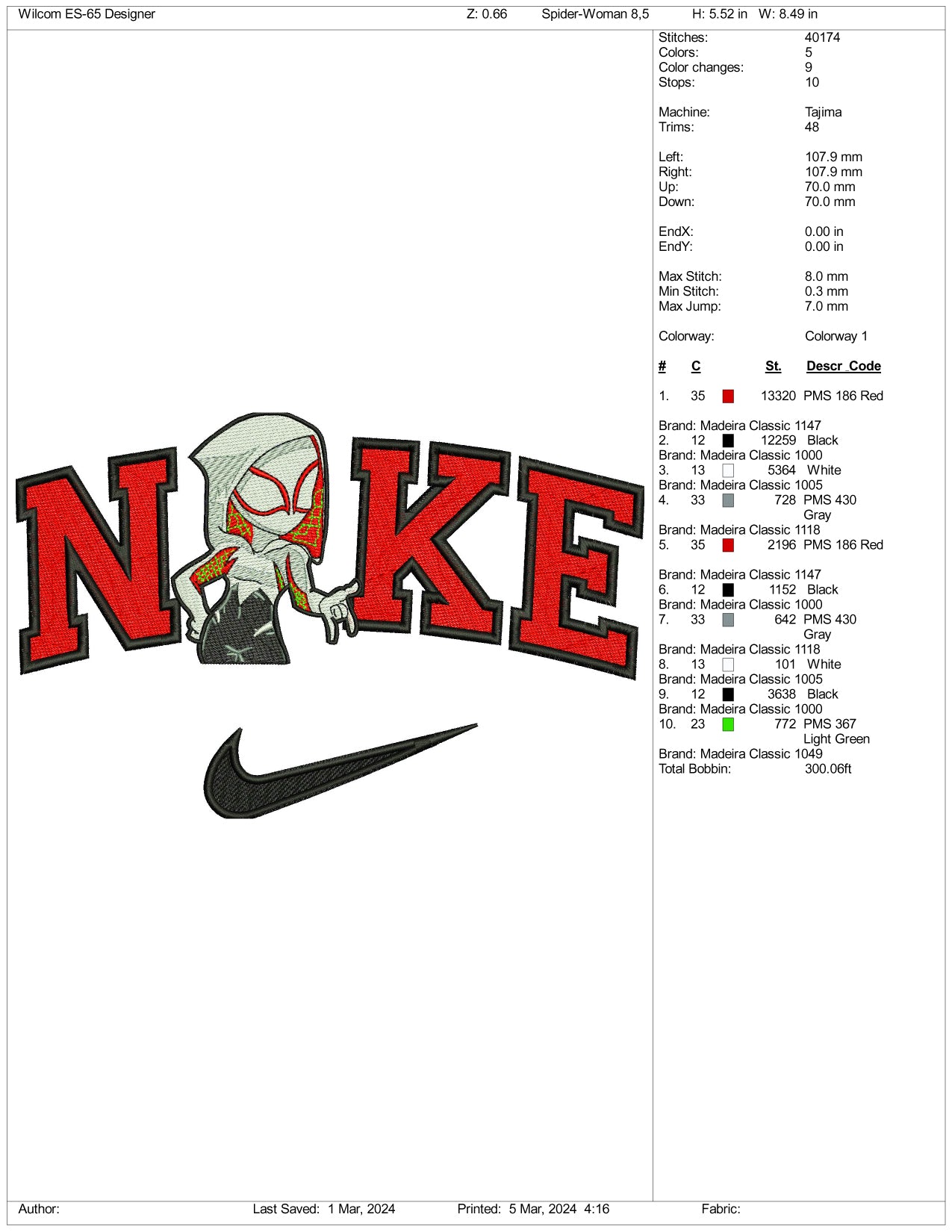 Nike Gwen Stacey Embroidery Design Files - 3 Size's