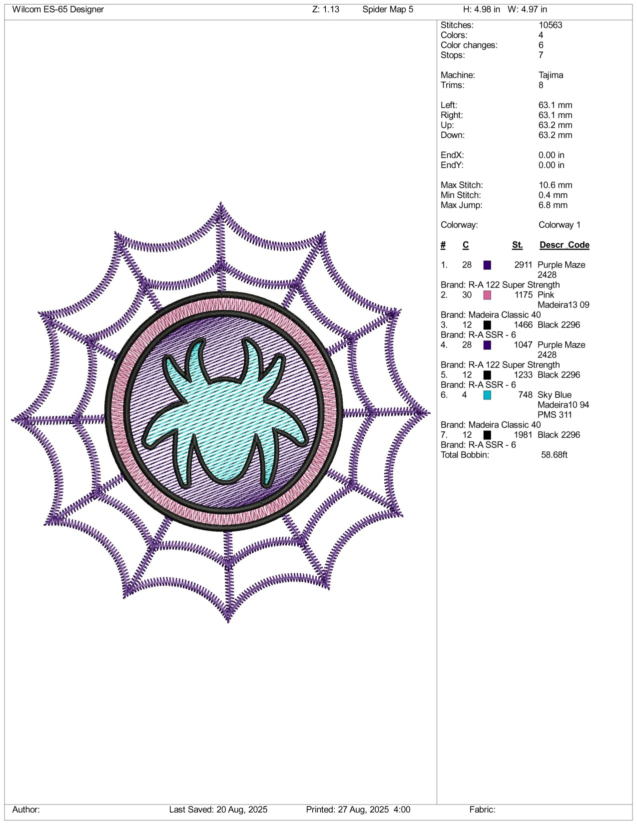 Spider Web v3 Embroidery Design Files - 3 Size's
