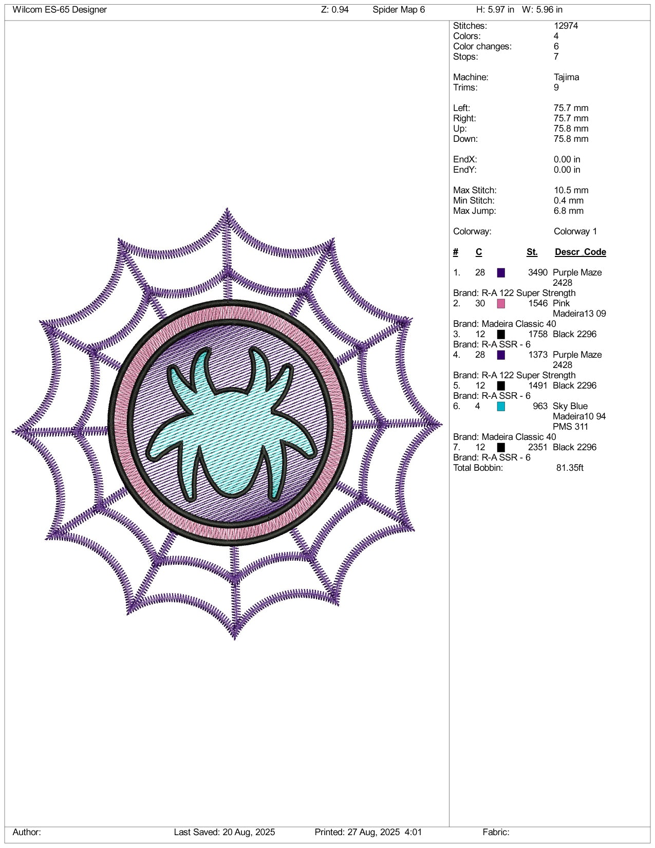 Spider Web v3 Embroidery Design Files - 3 Size's