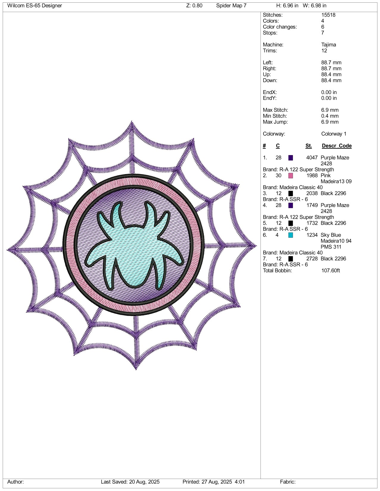 Spider Web v3 Embroidery Design Files - 3 Size's