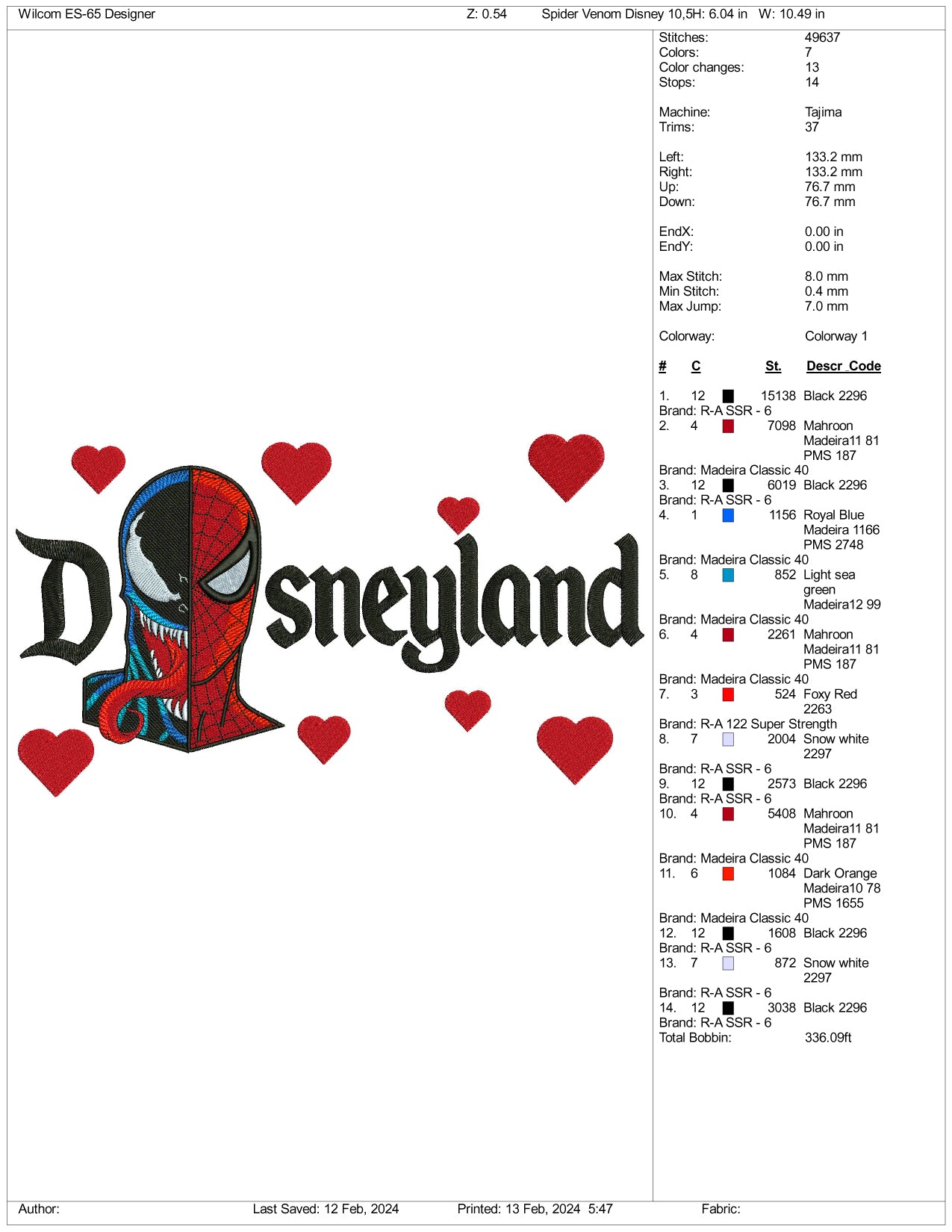Spider Venom Disneyland Embroidery Design Files - 3 Size's