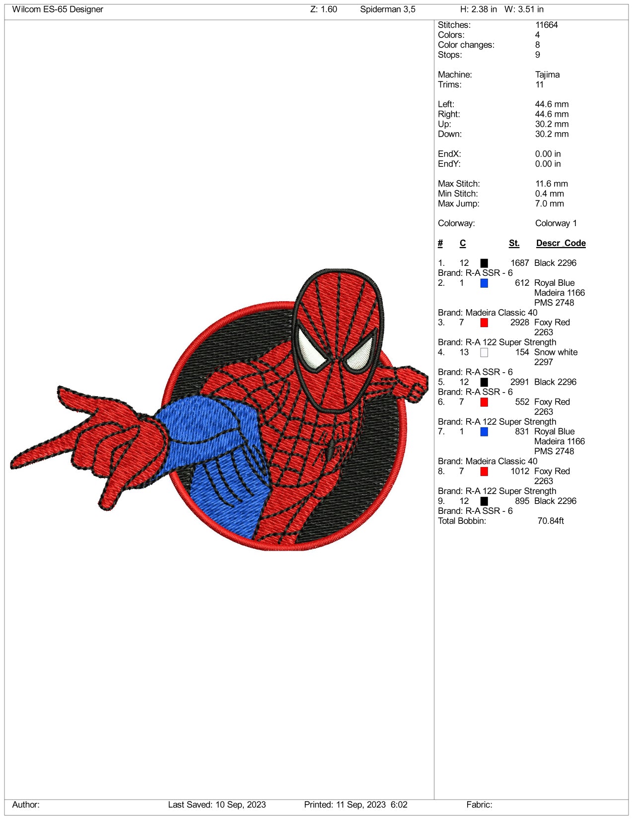Spider Man v2 Embroidery Design Files - 3 Size's
