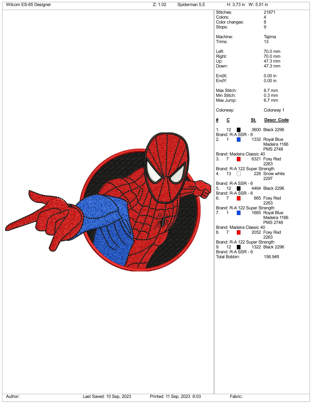 Spider Man v2 Embroidery Design Files - 3 Size's
