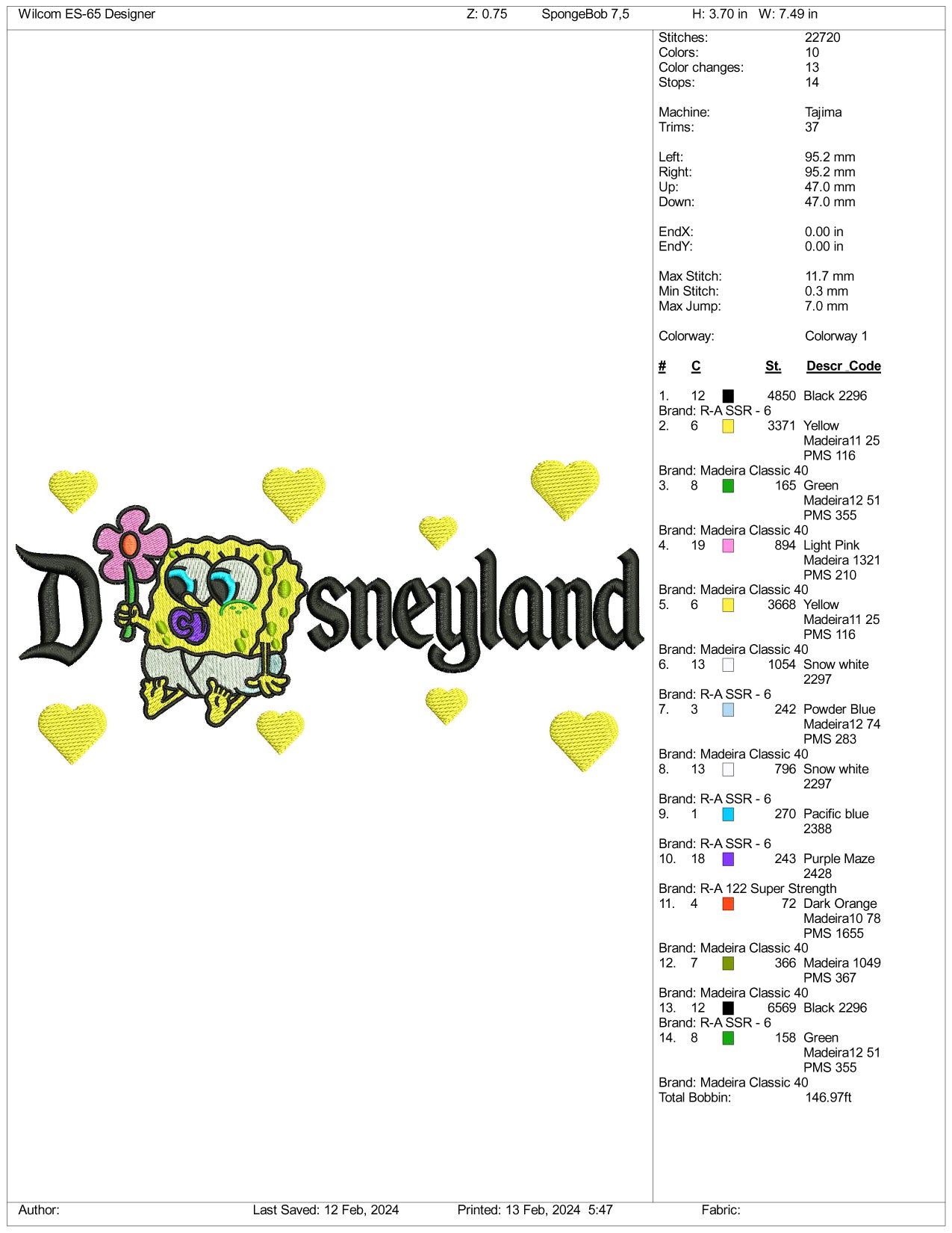 Chibi SpongeBob Disneyland Embroidery Design Files - 3 Size's