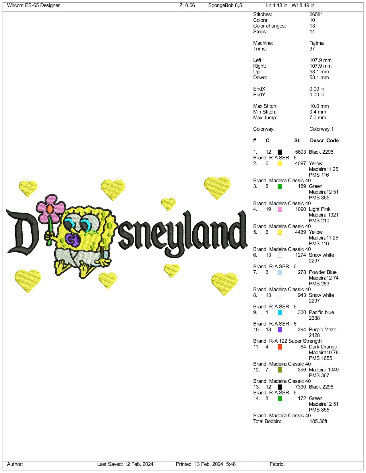 Chibi SpongeBob Disneyland Embroidery Design Files - 3 Size's